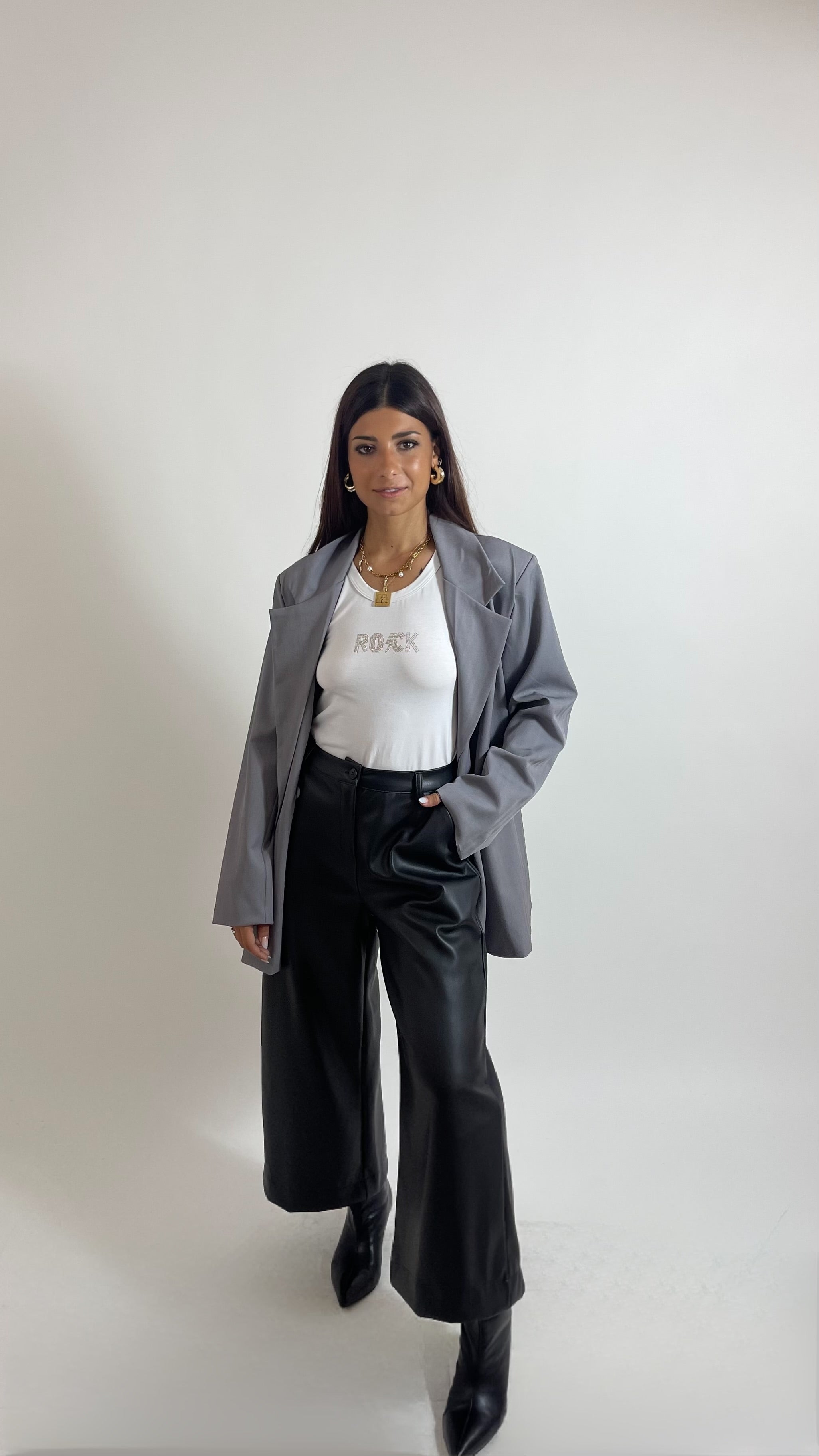 Pantalone Wide Ecopelle Nero