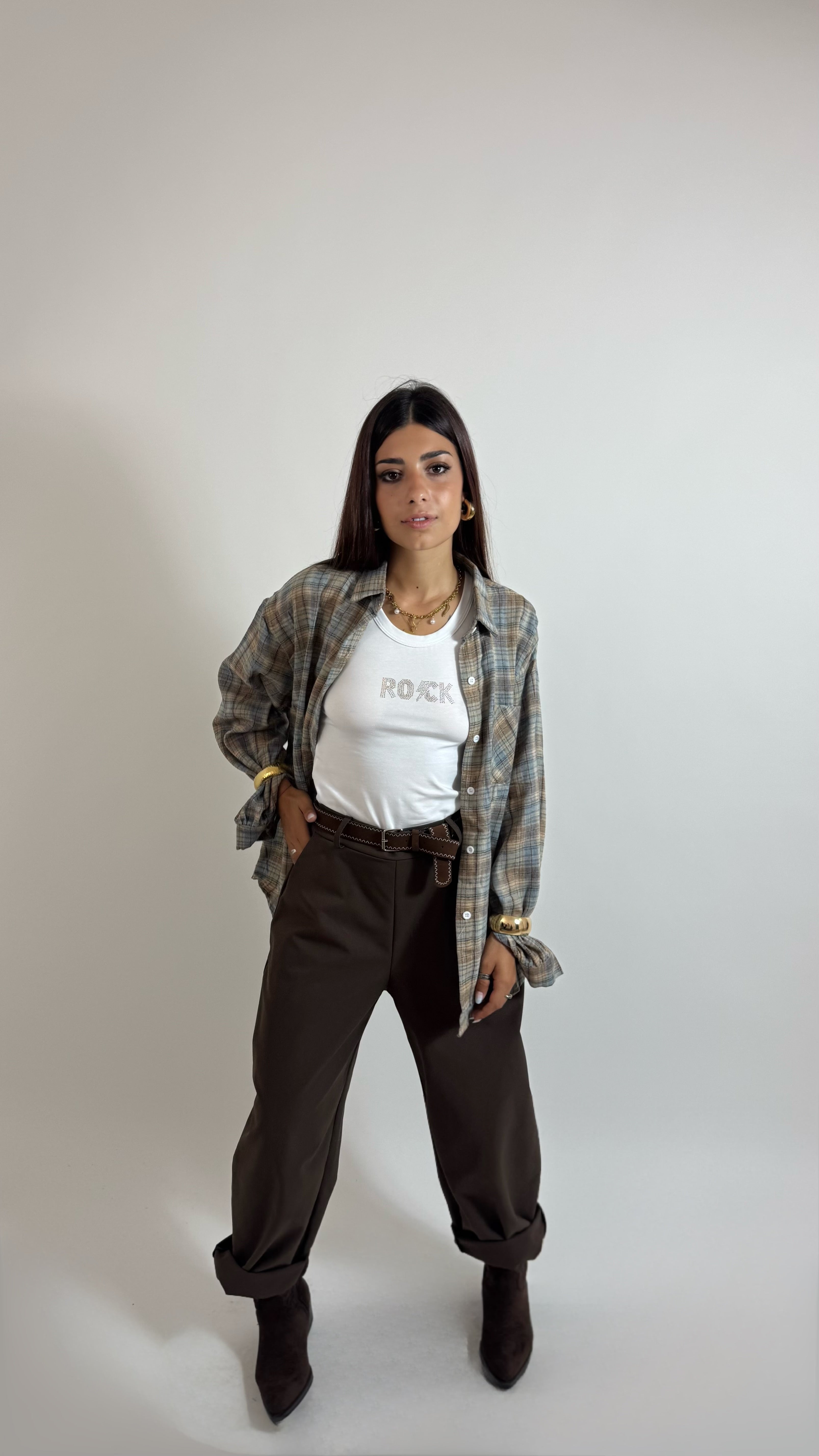 Pantalone Barrel Con Cintura Moka