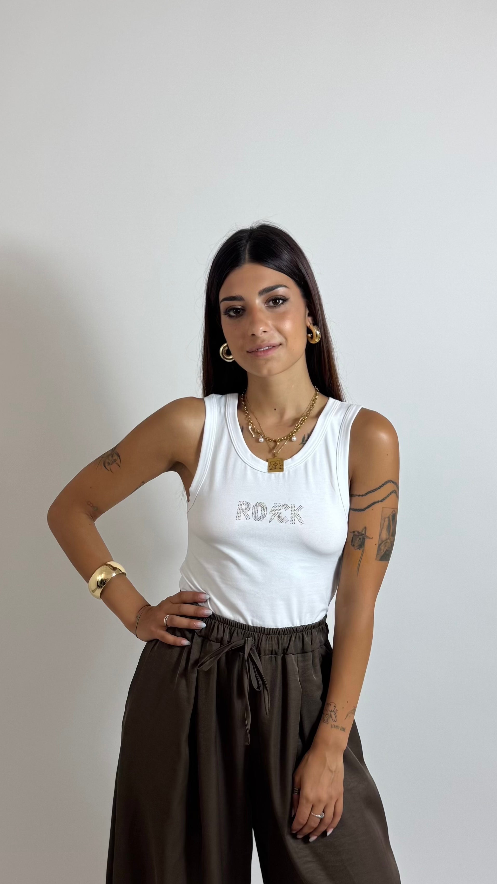 Canotta Rock Strass Bianca