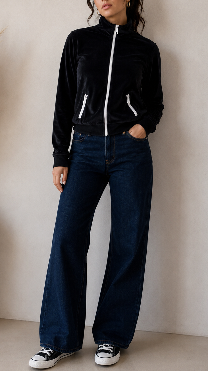 Felpa in Velluto Con Zip