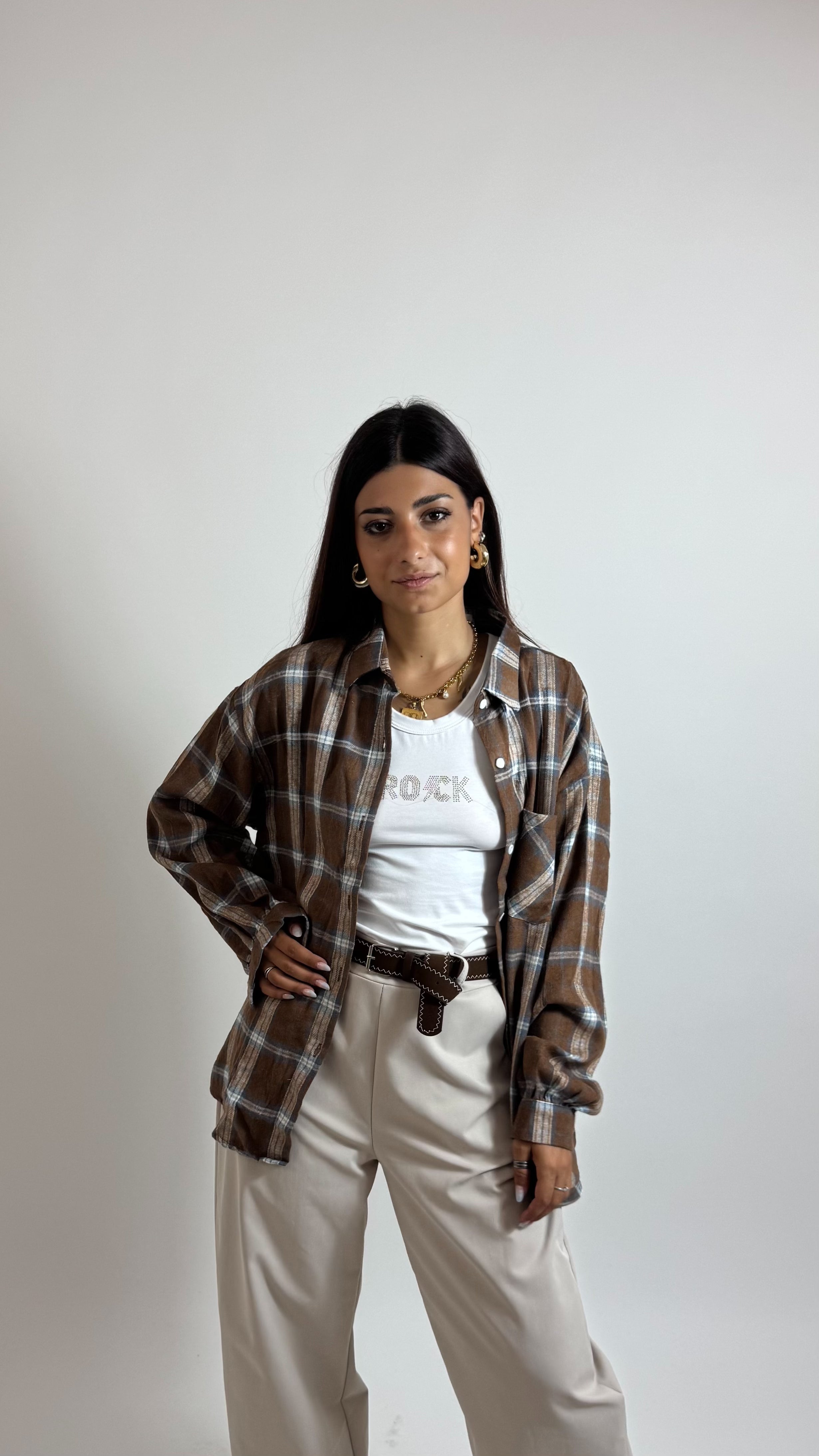Camicia Autumn Check Sky/Cappuccino