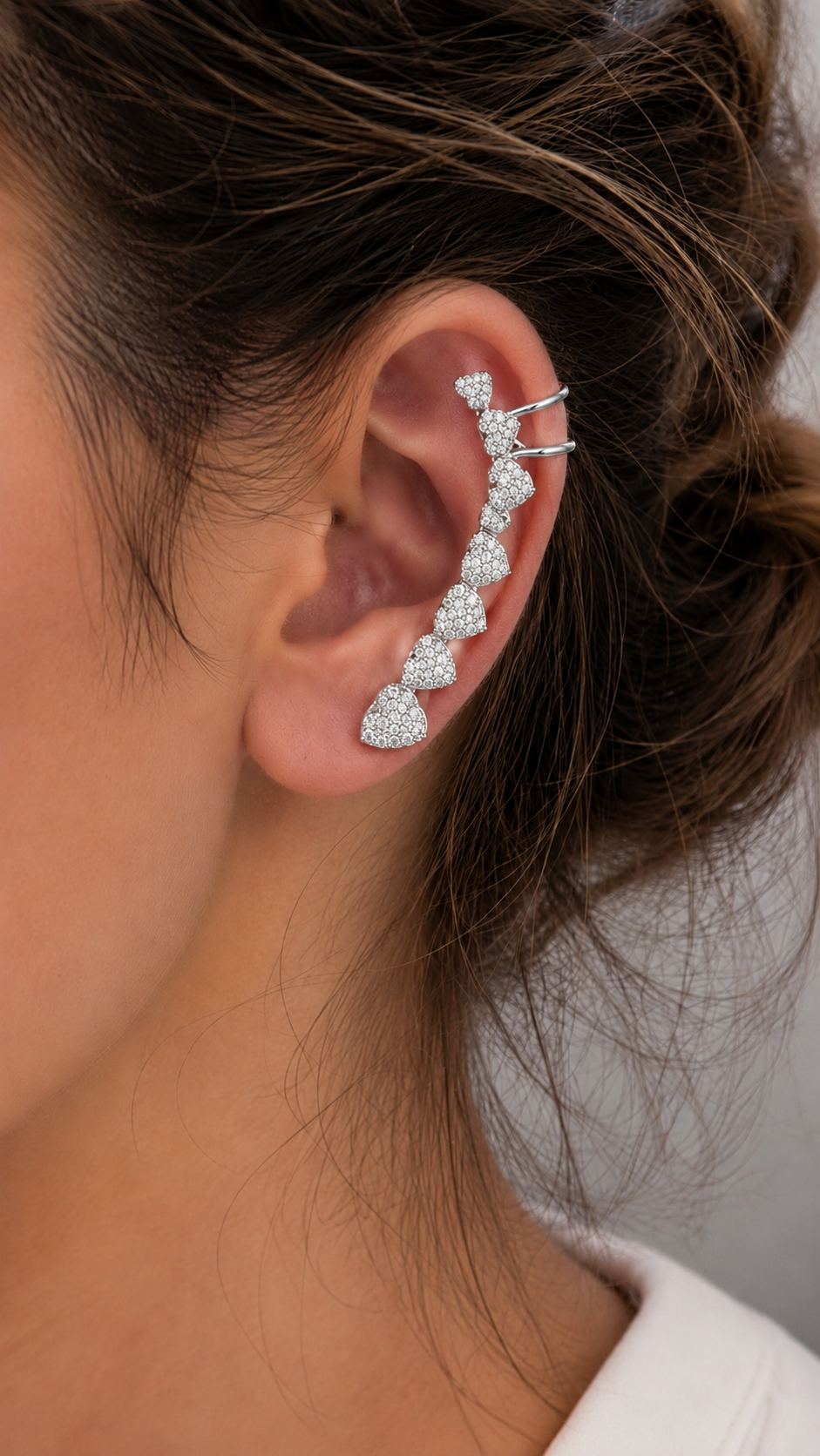 Ear Cuff Cuori Strass
