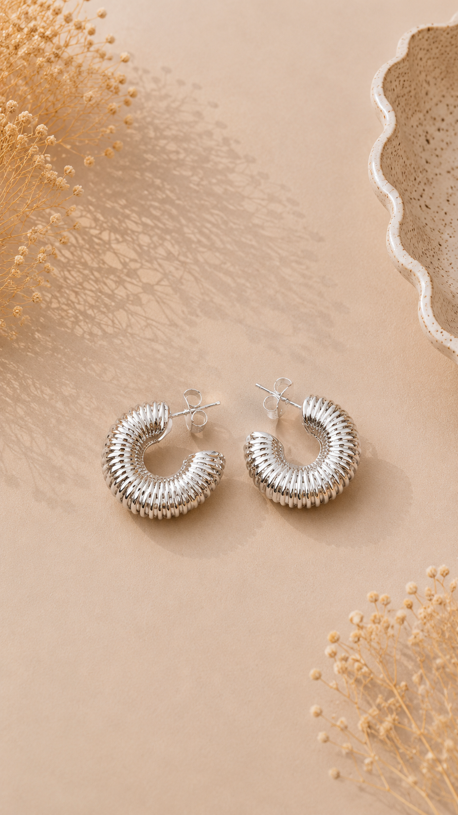 Orecchini Ribbed Hoop Silver