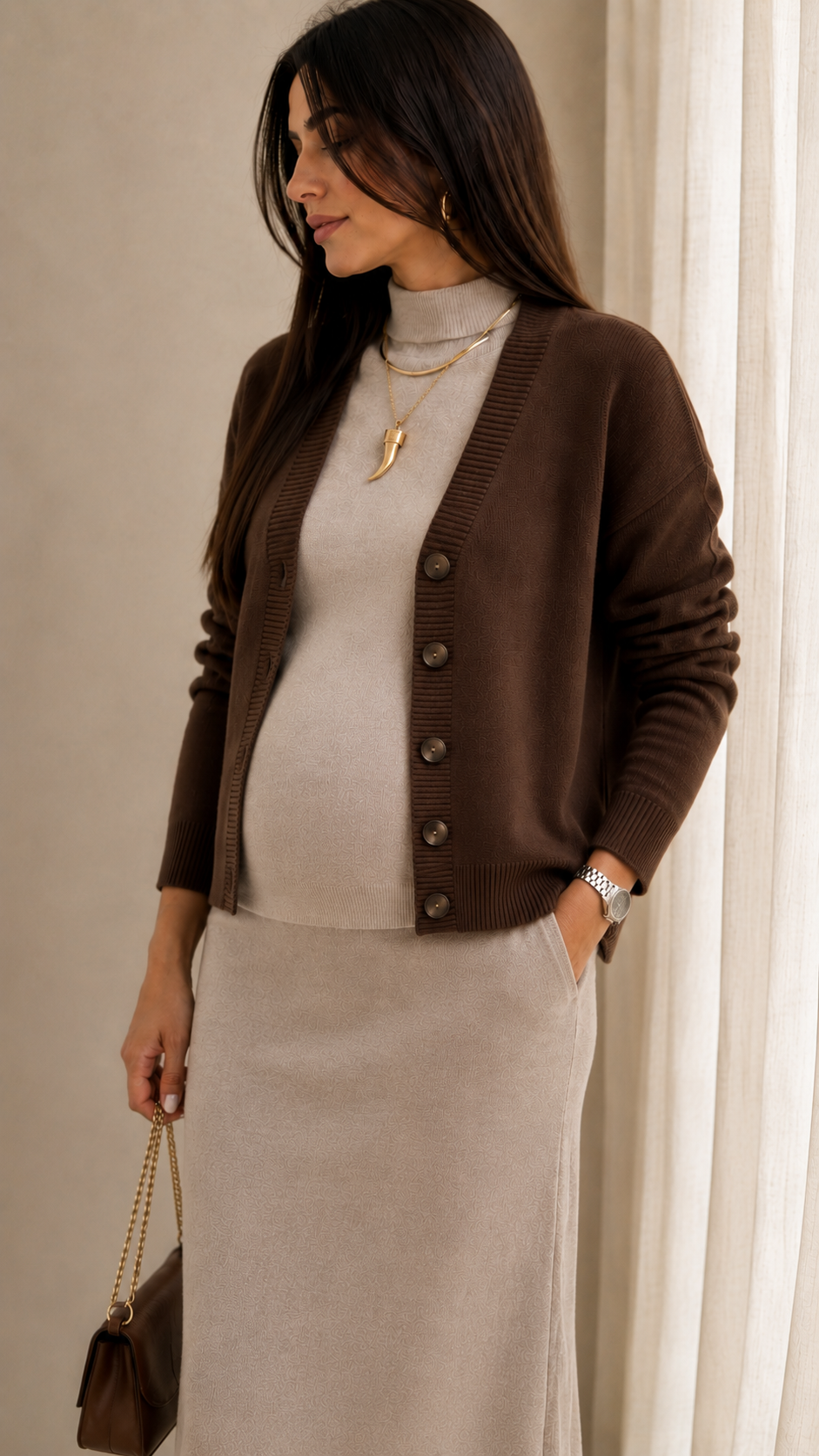 Cardigan Pull Maglina Morbida Choco