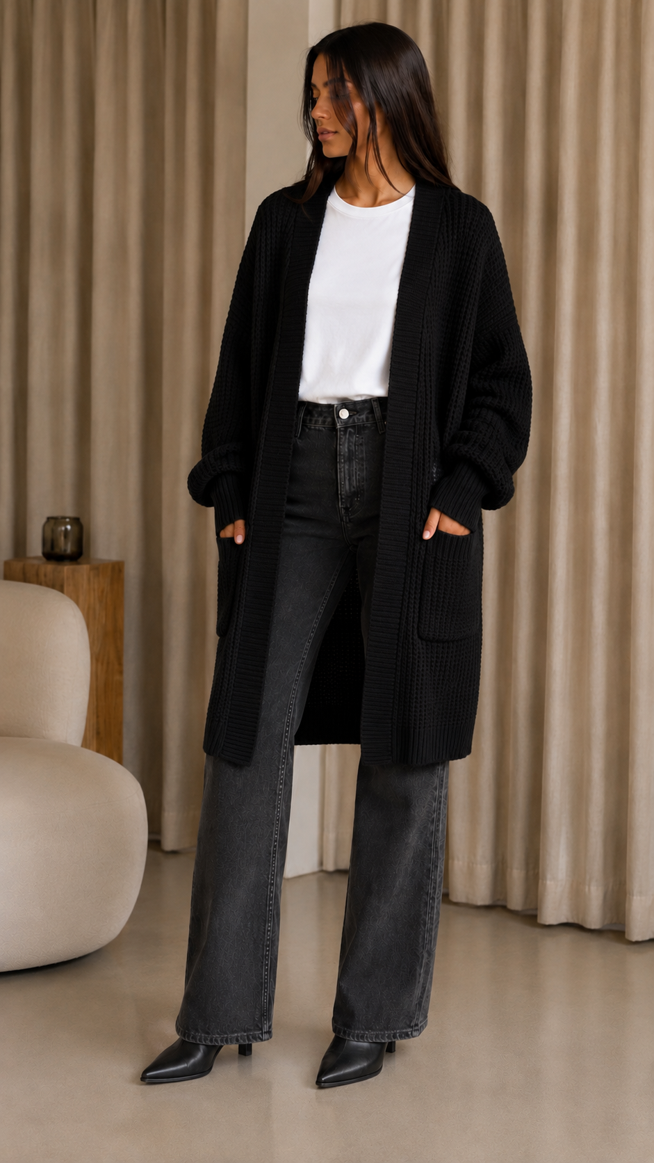 Cardigone Maglia Inglese Nero
