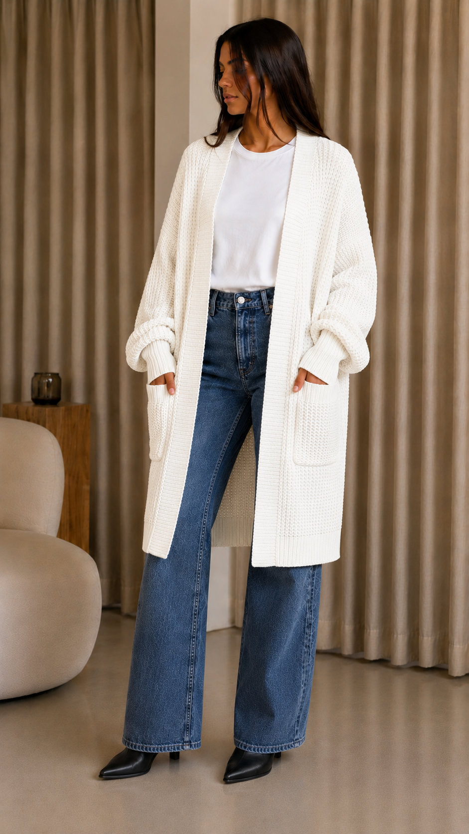 Cardigone Maglia Inglese Bianco