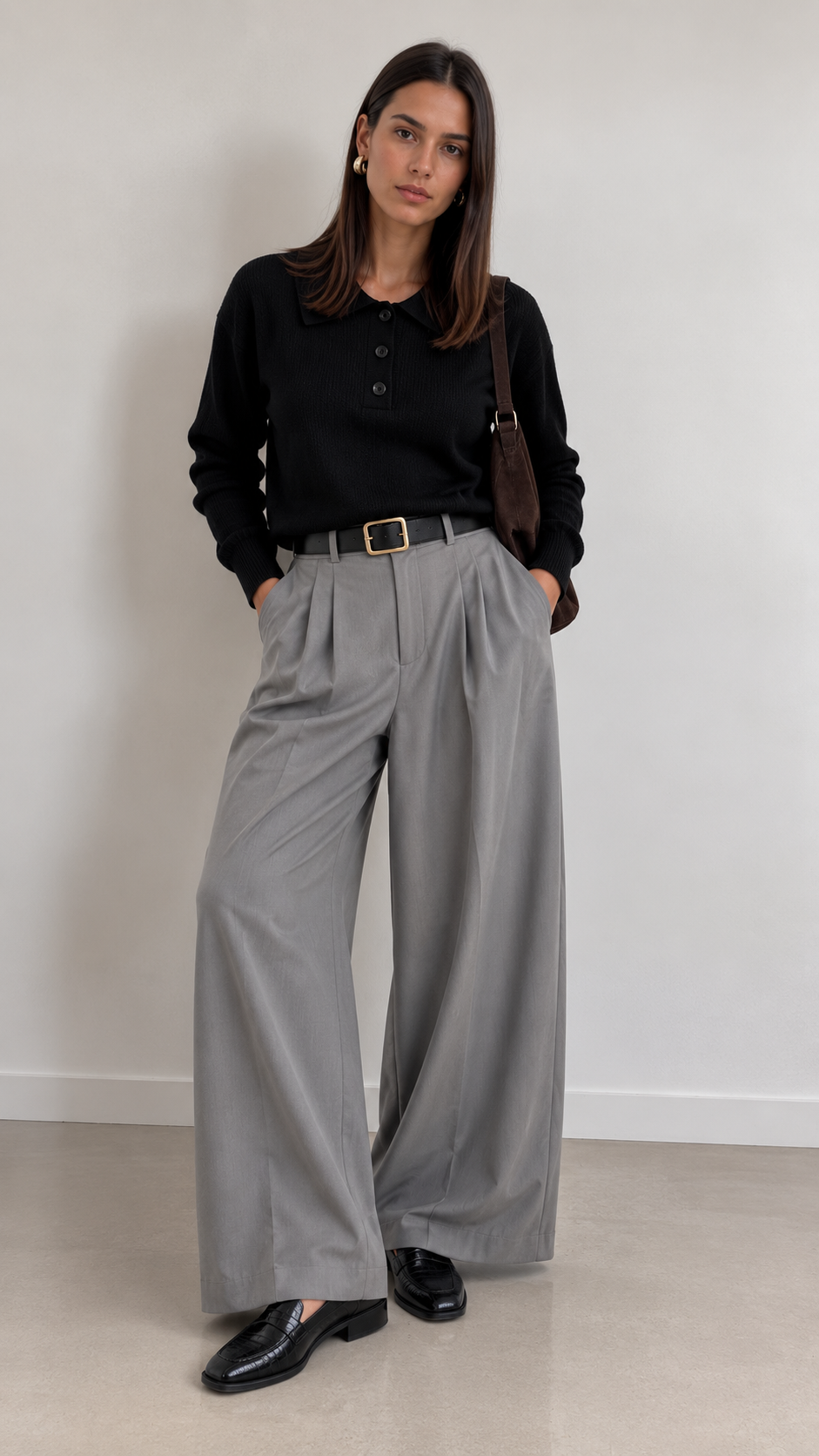 Pantalone Full Lenght Con Cinta Grigio Perla