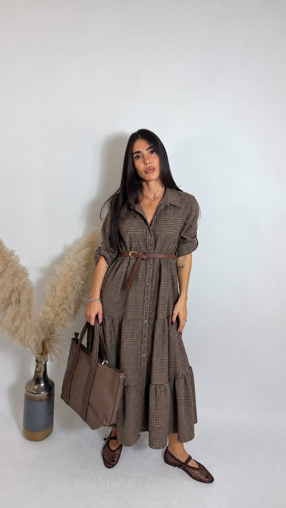 Maxi Dress Check Belted