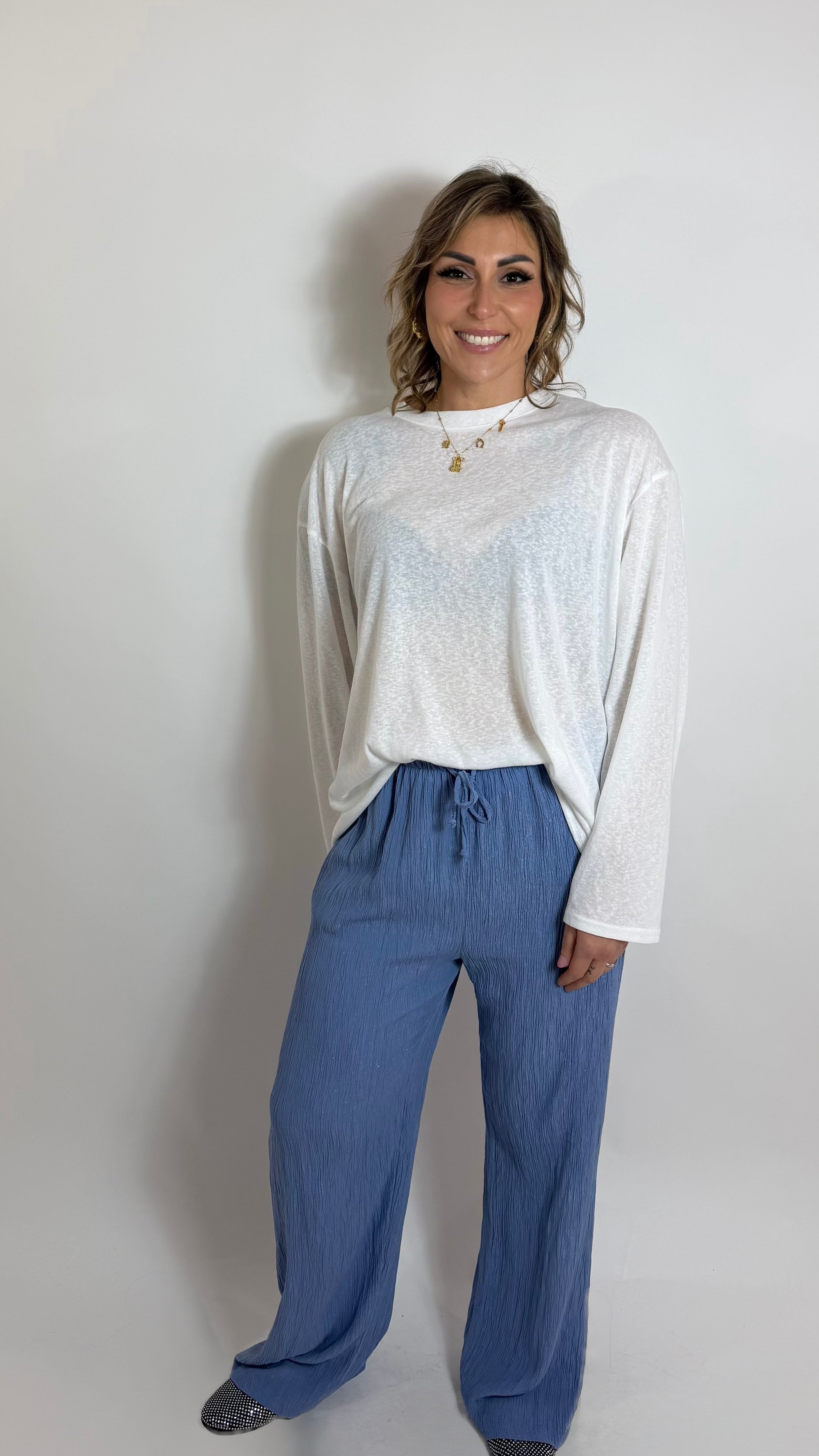 Pure Viscose Flow Pant Blu Denim