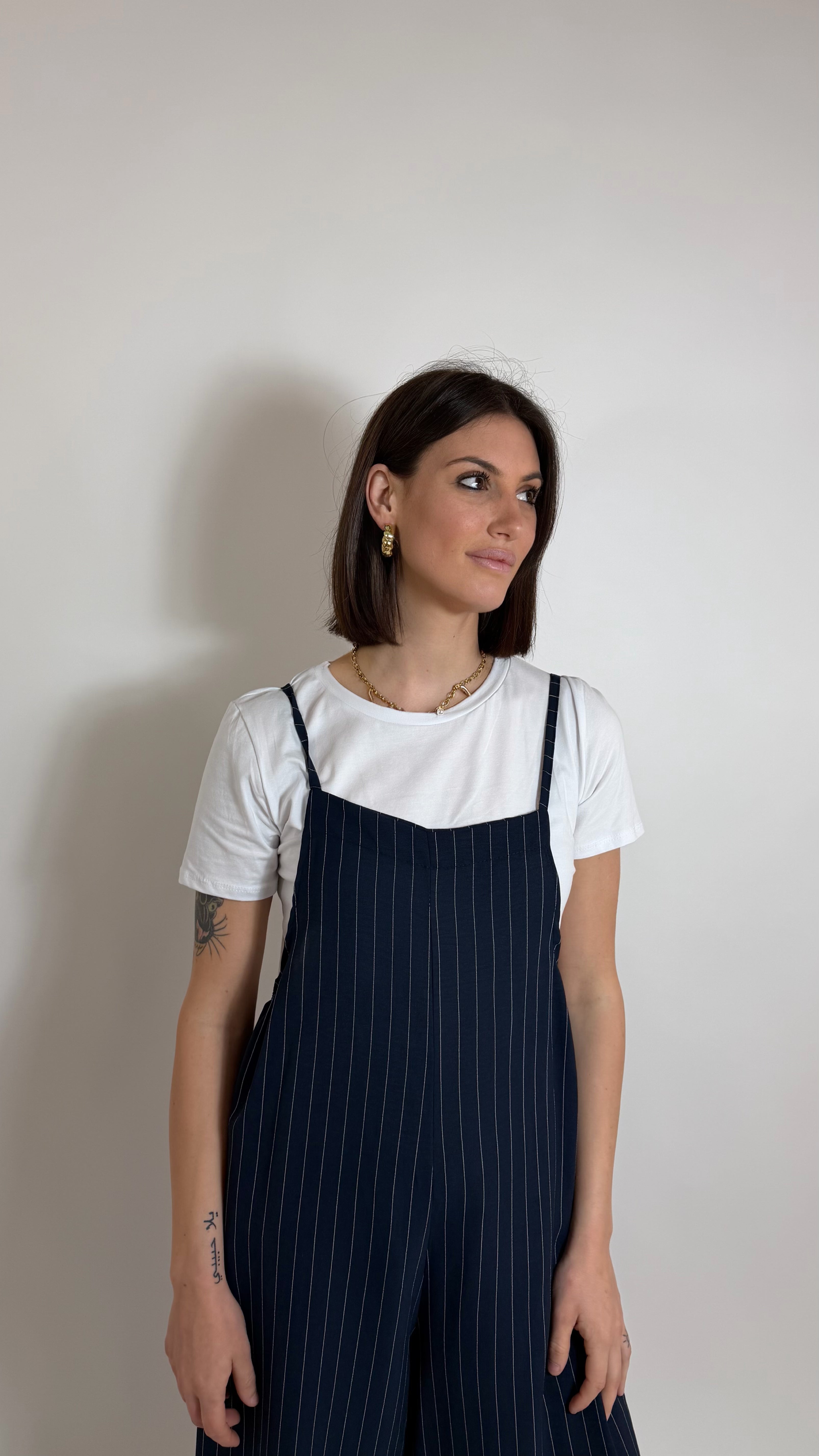 Salopette Gessata T-Shirt inclusa Blu