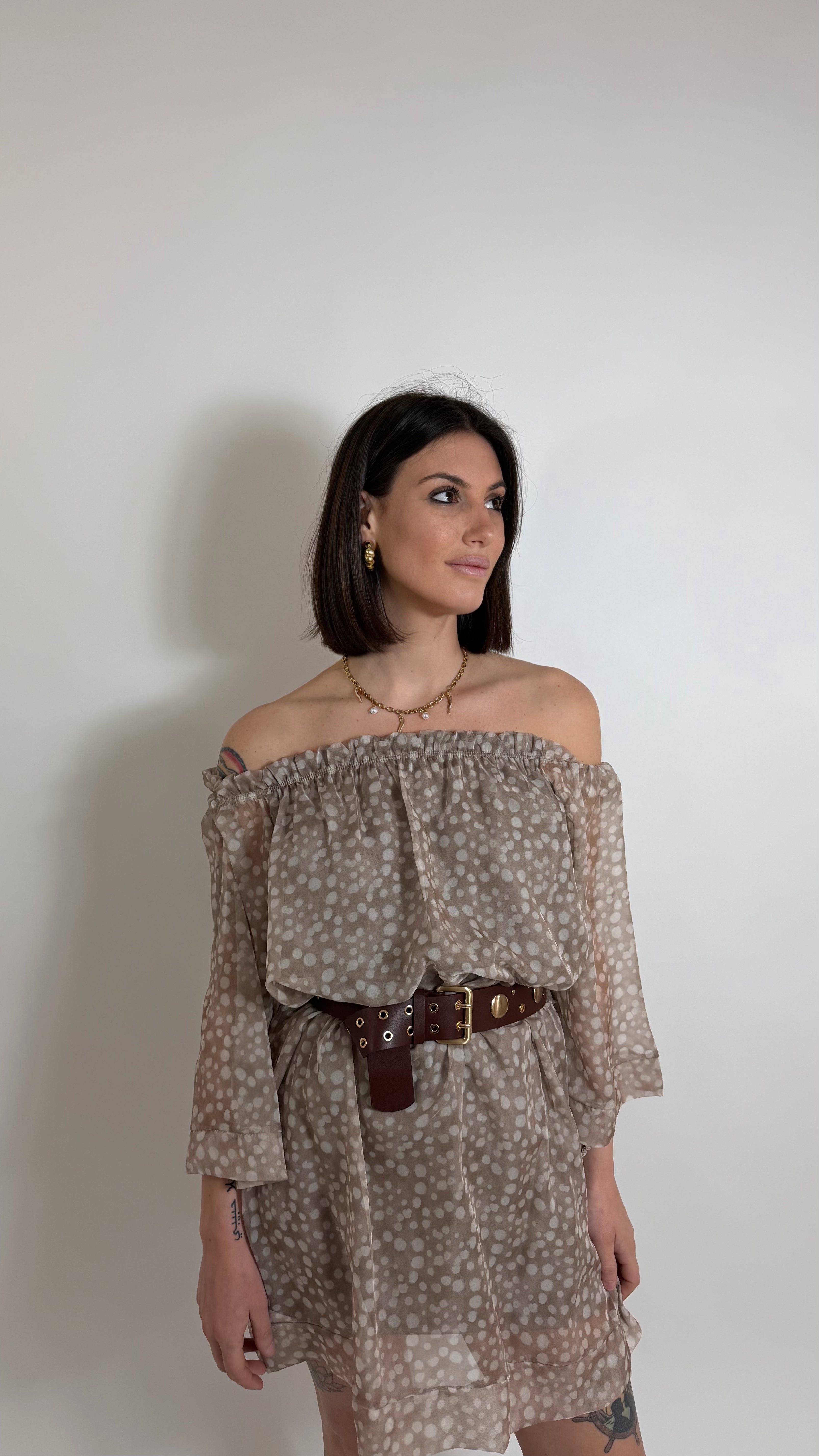 Soft Blouse Dress Pois Beige