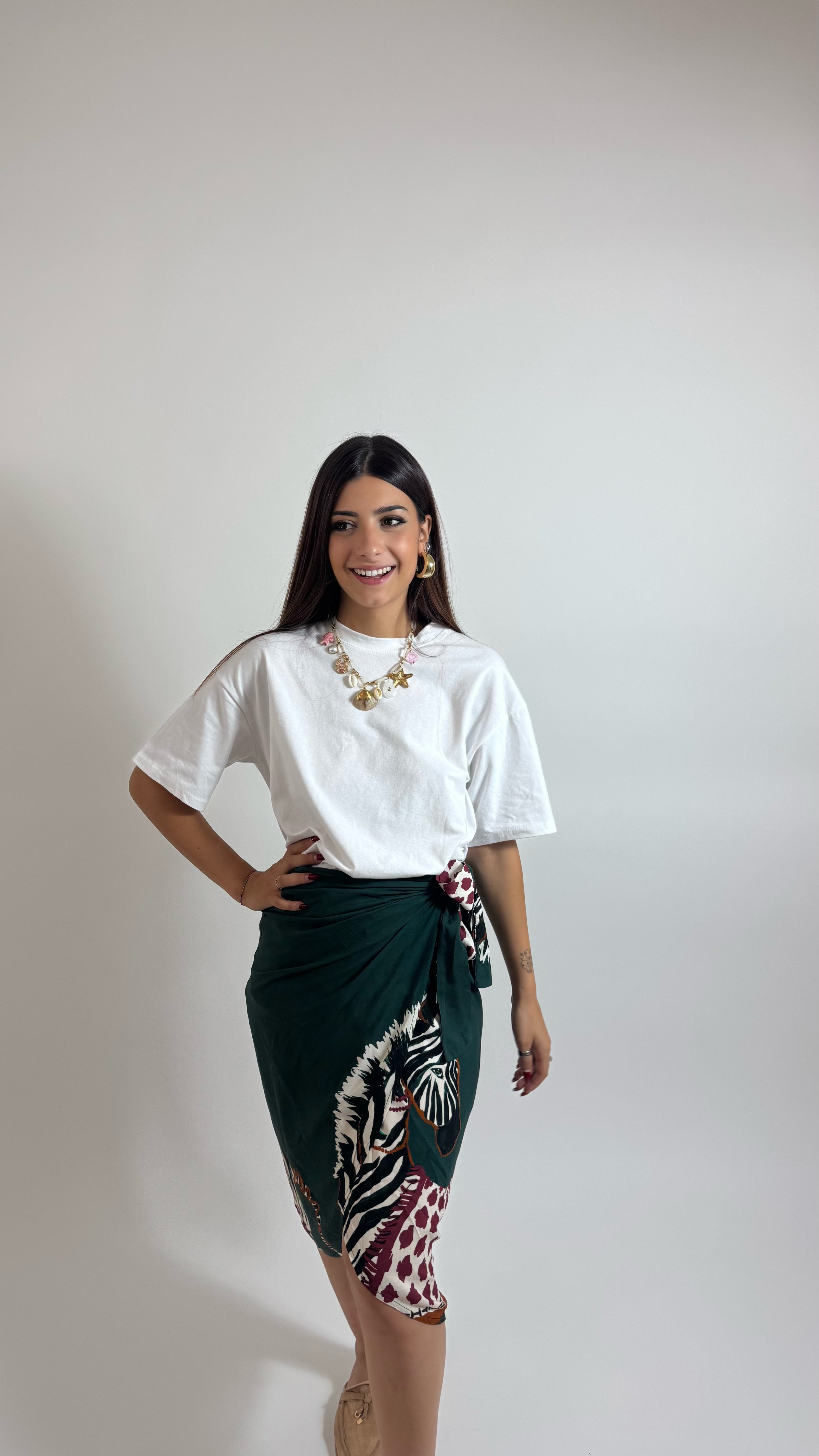 Gonna Pareo Midi Zebra Verde