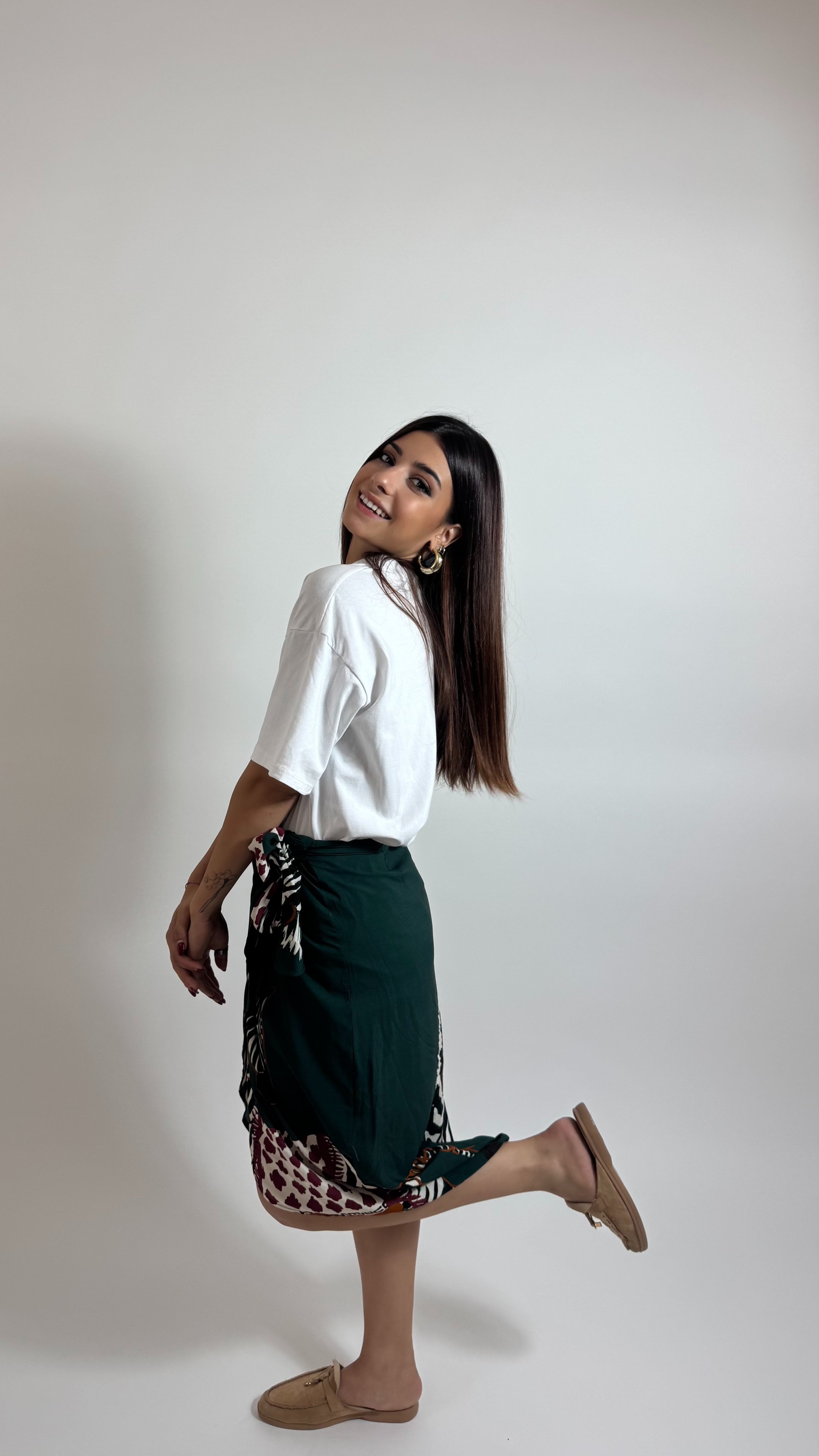 Gonna Pareo Midi Zebra Verde