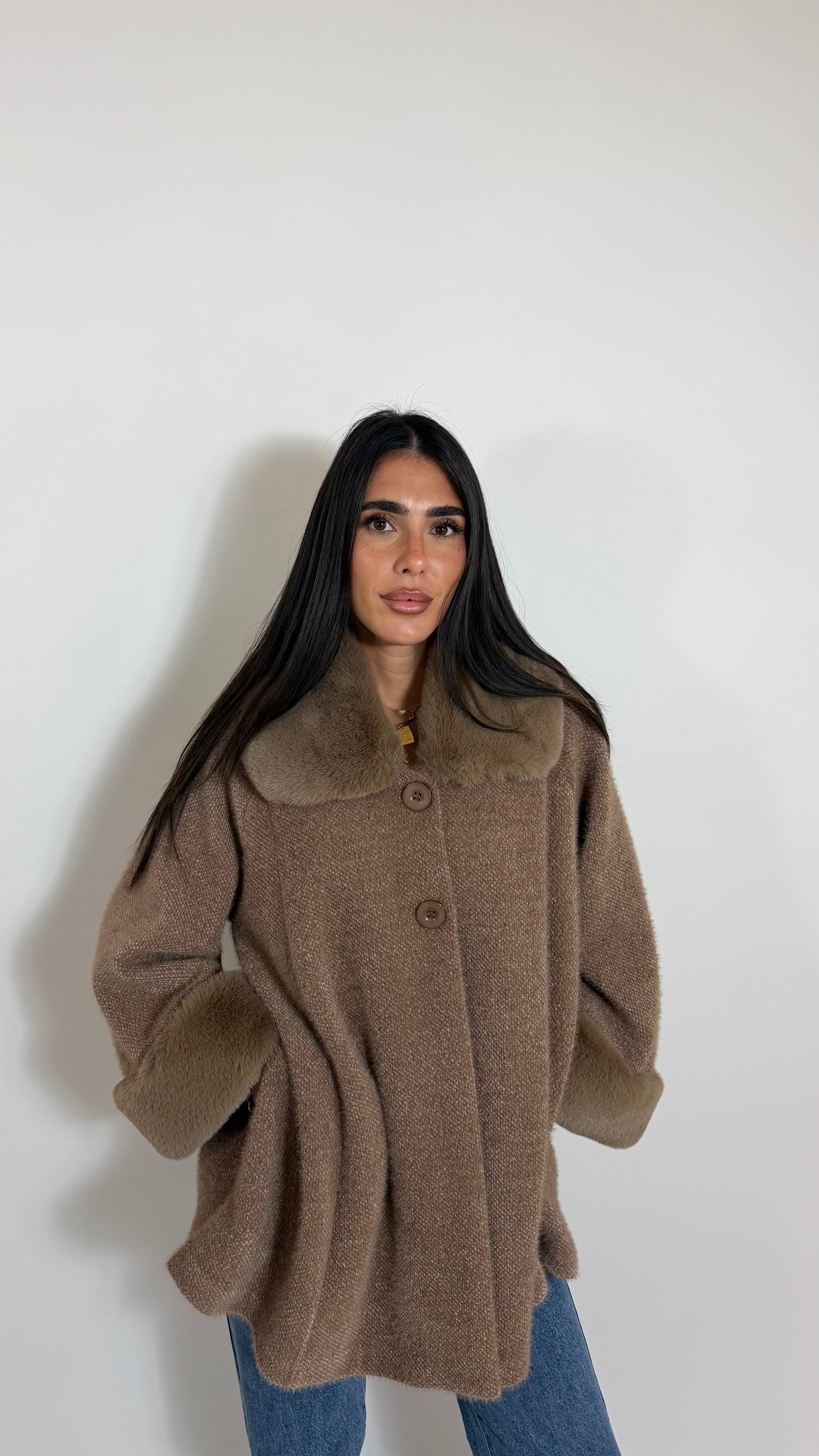 Giacca Fur Collar Tortora