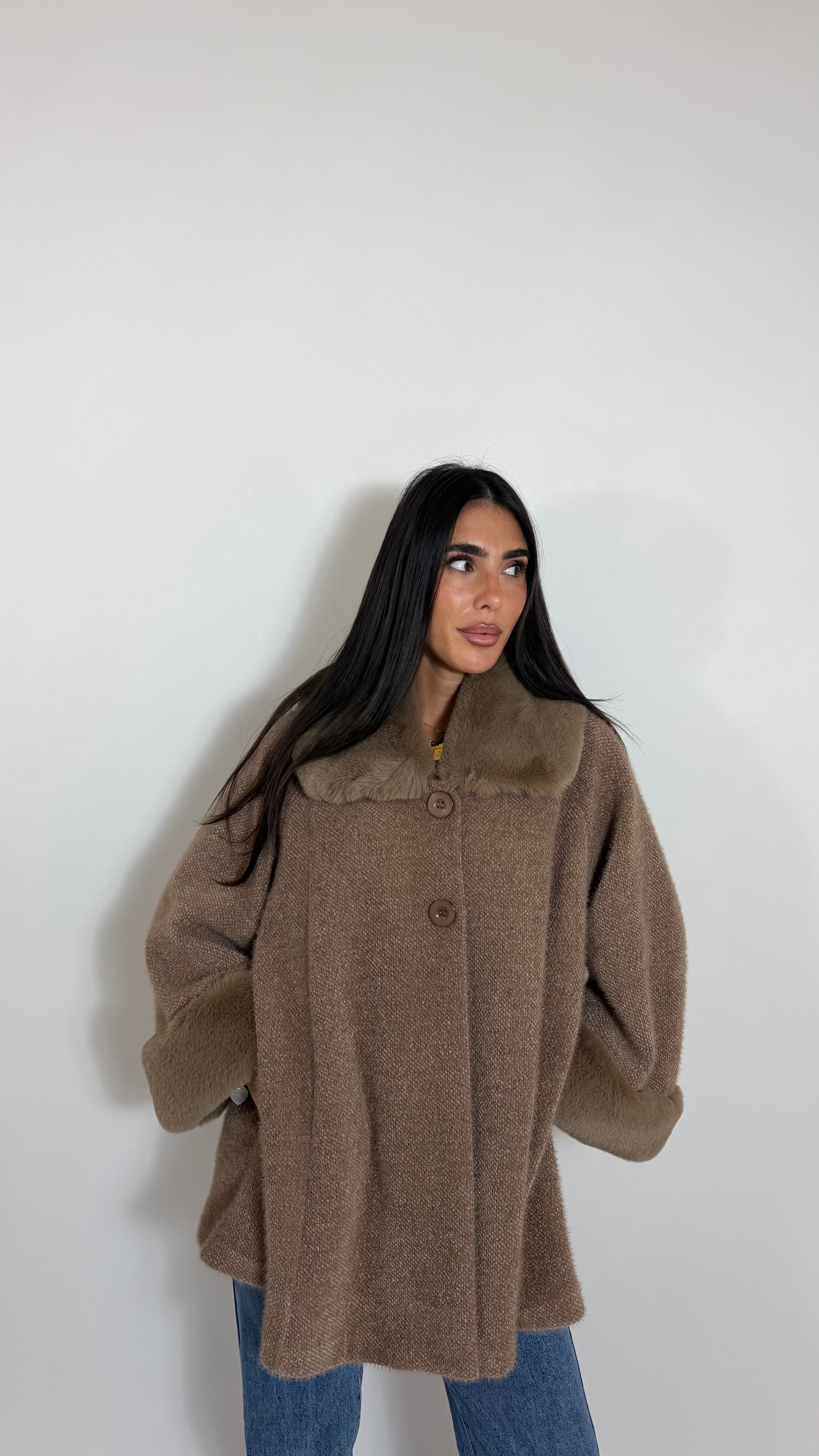 Giacca Fur Collar Tortora