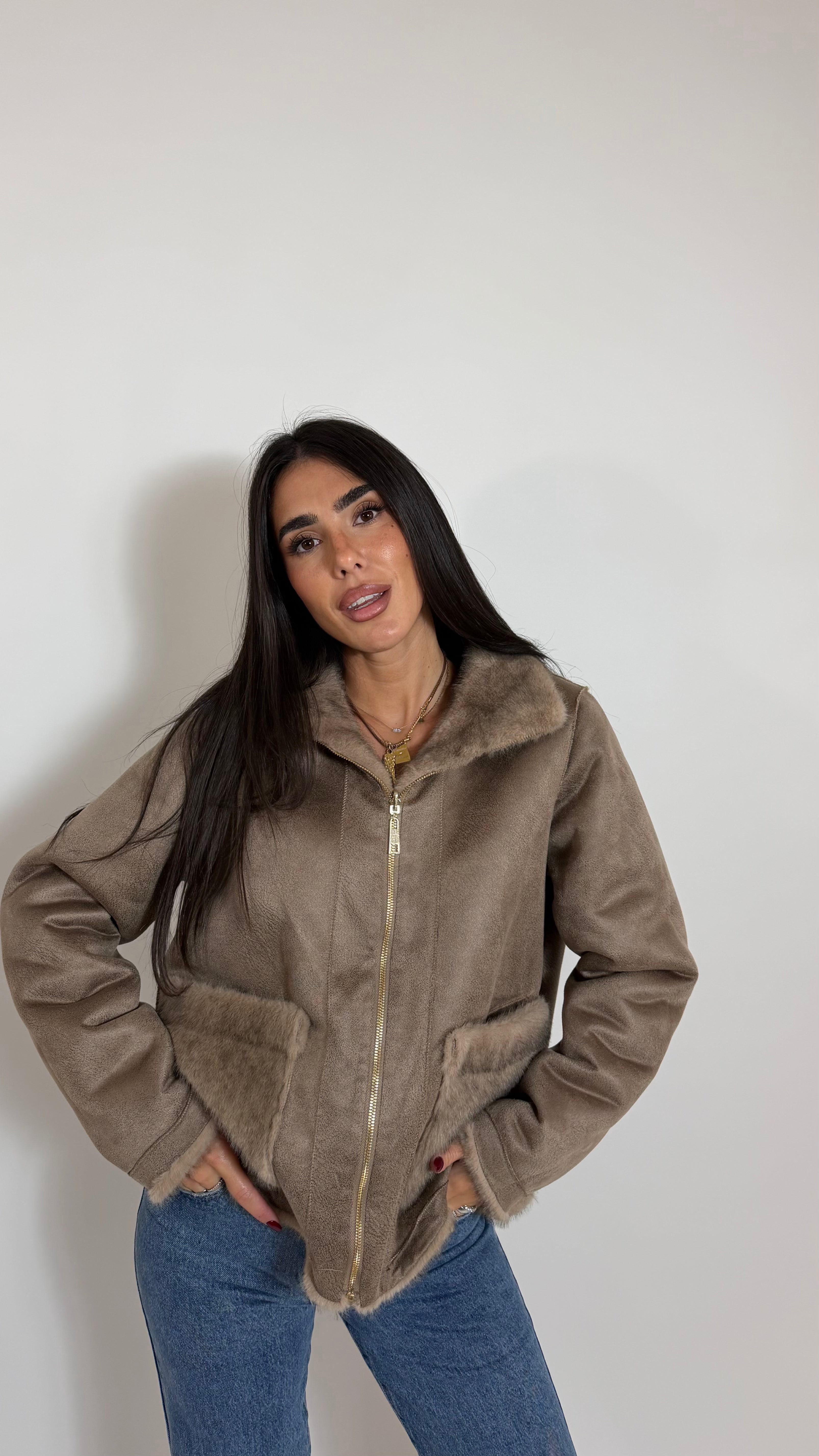 Pelliccia Double Face Reversible Tortora