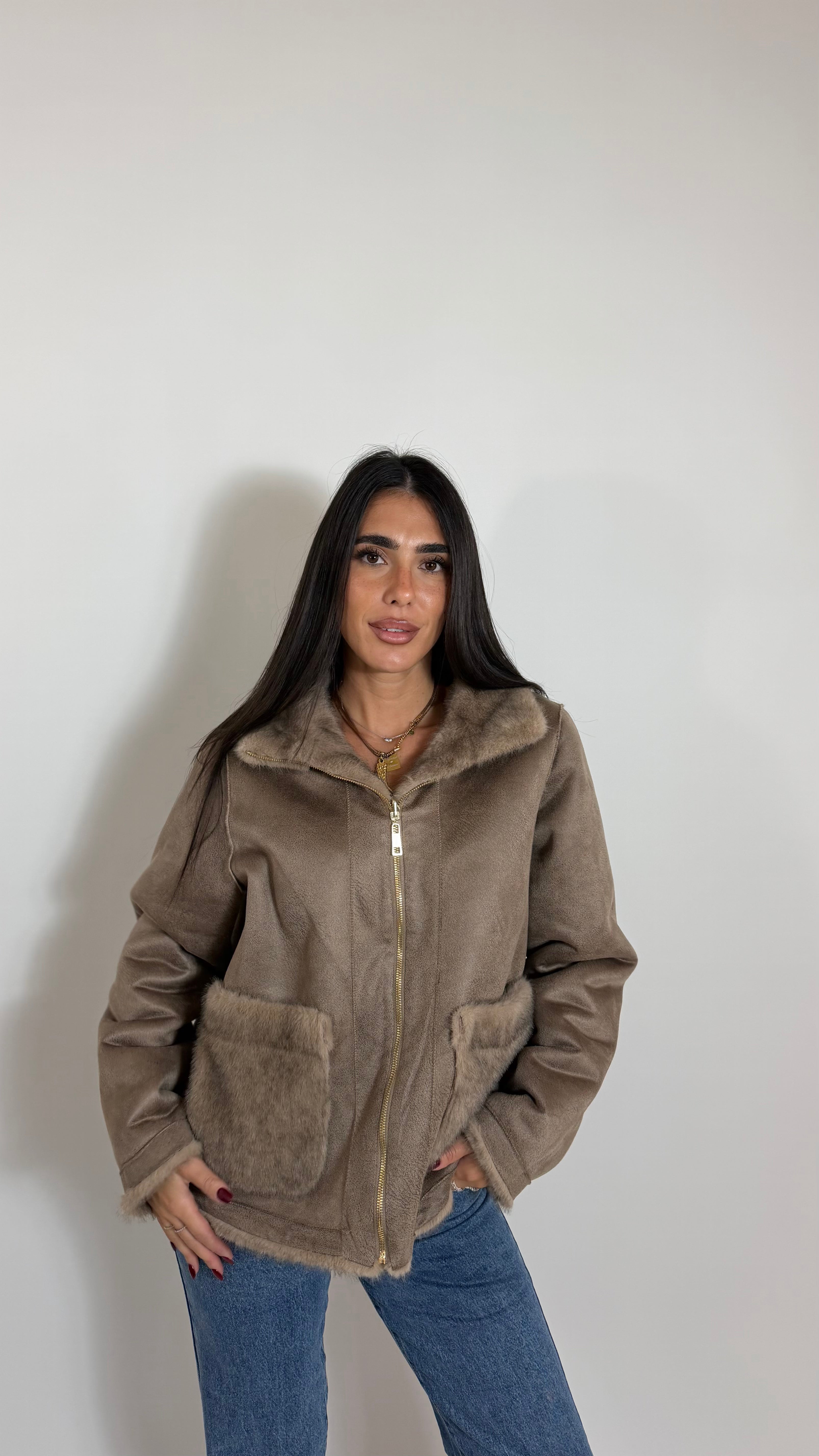 Pelliccia Double Face Reversible Tortora
