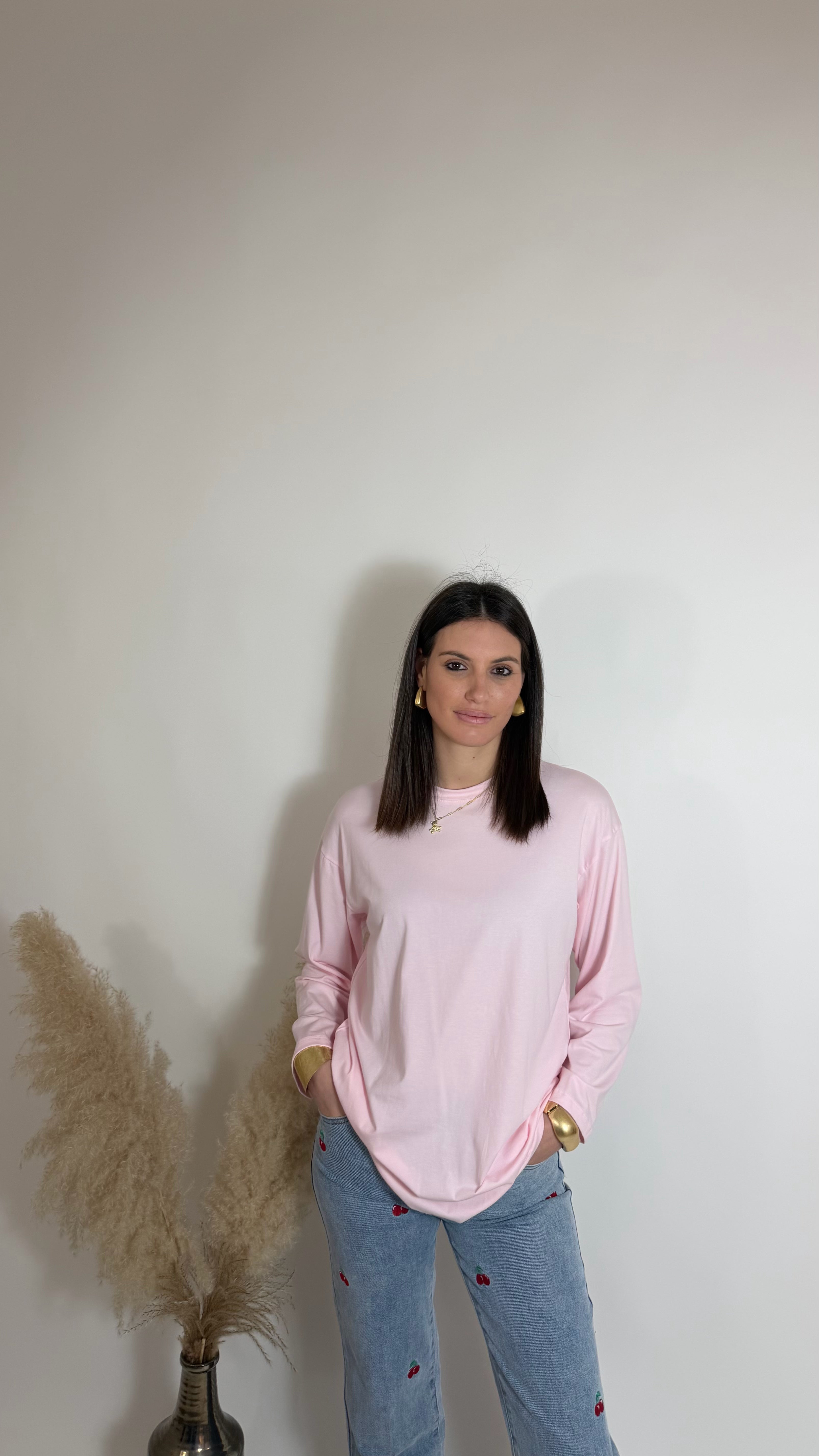 Maglia Over Manica Lunga Rosa