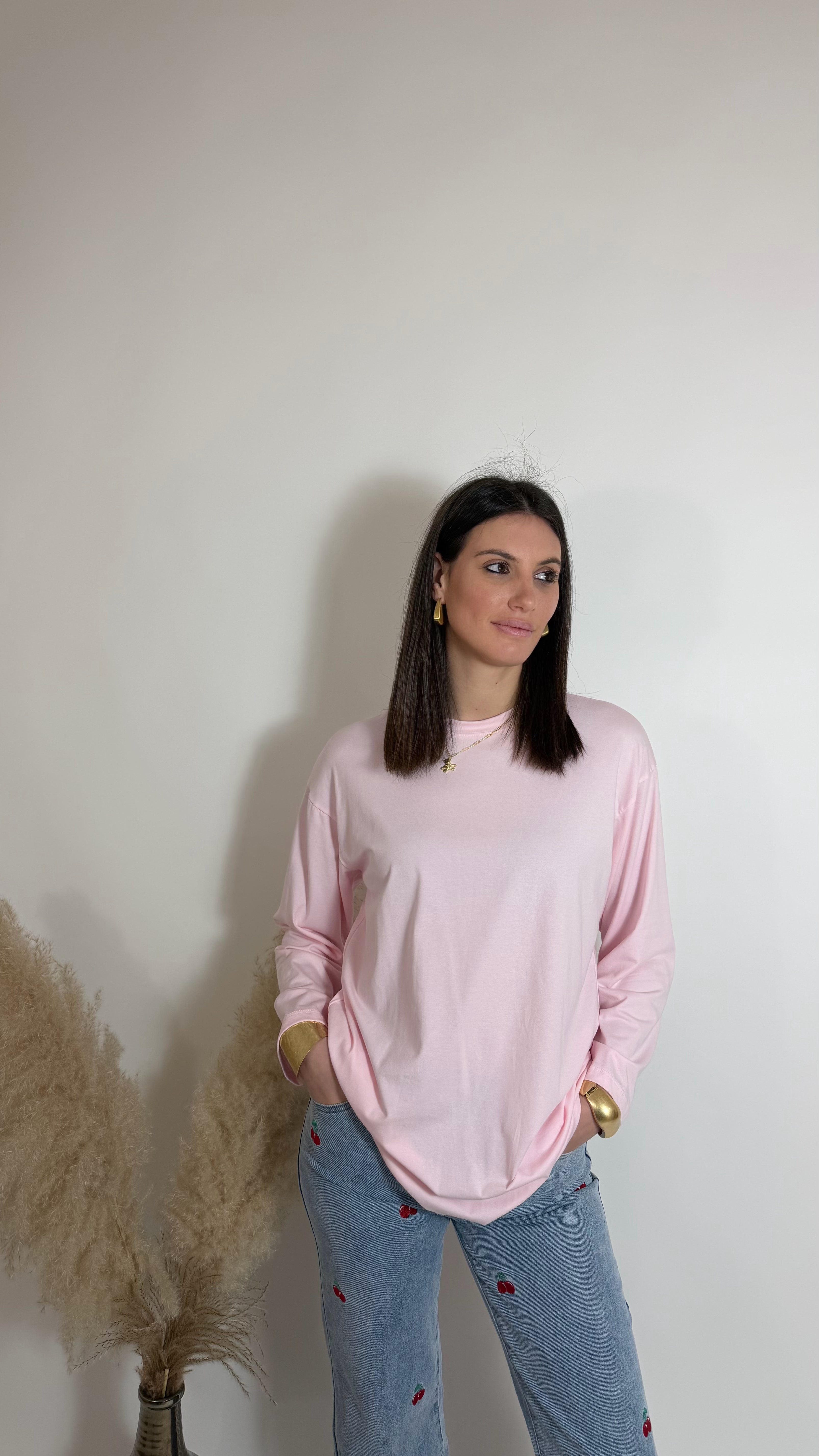 Maglia Over Manica Lunga Rosa