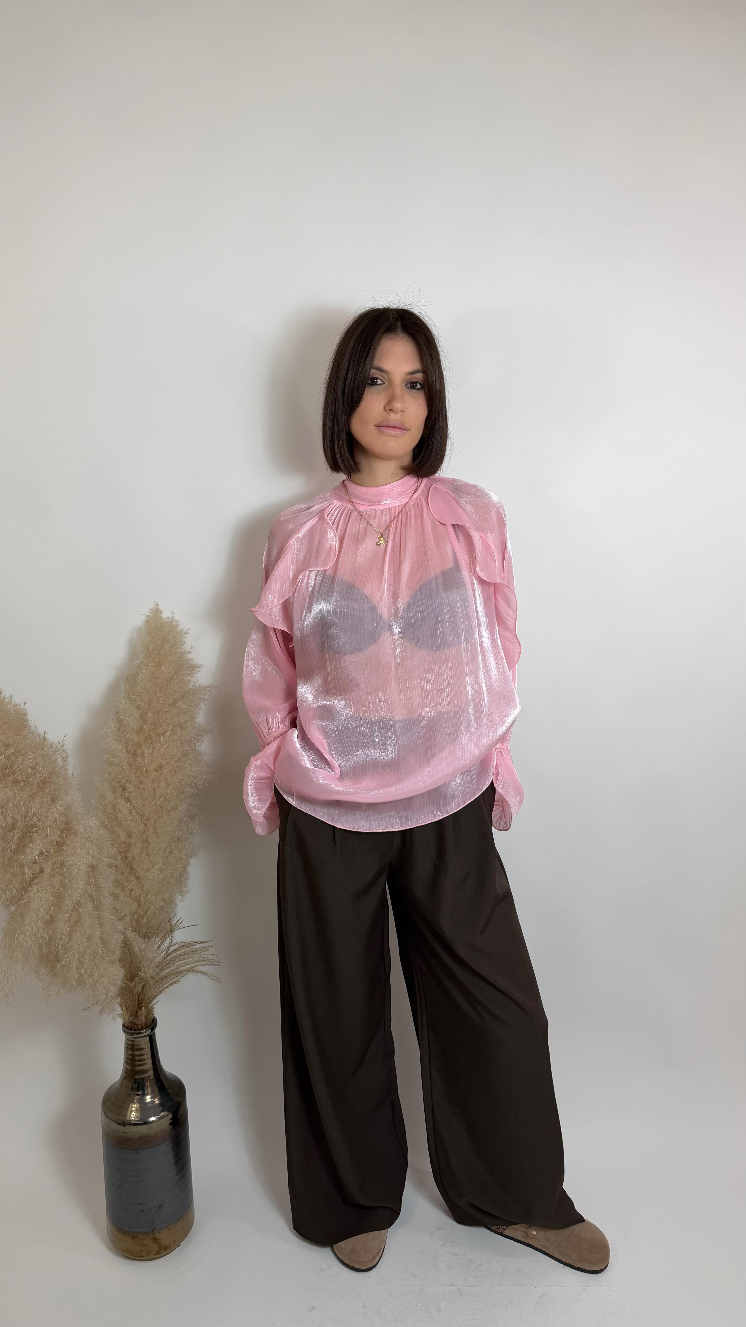 Blusa Volant Lamè Pink