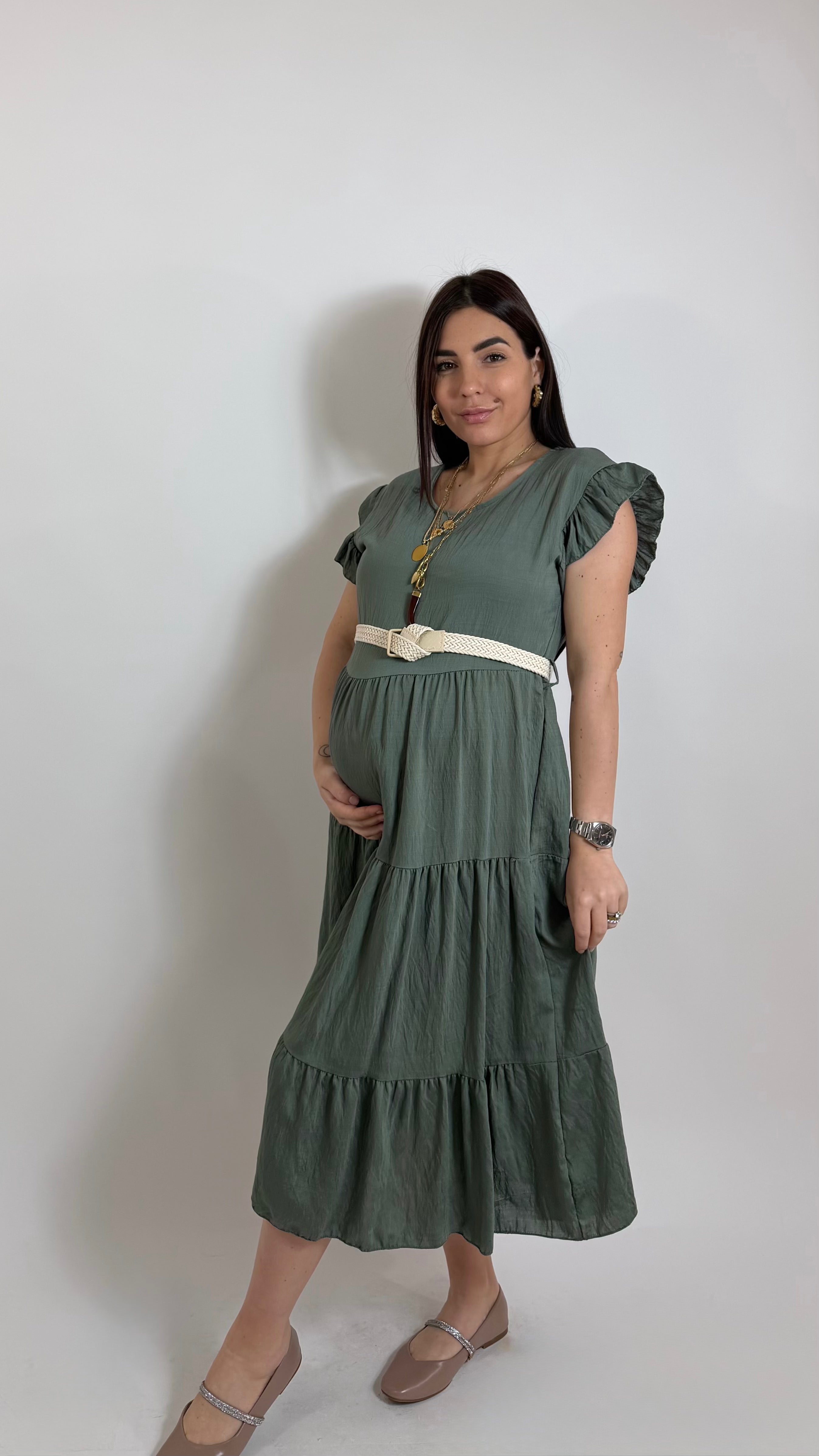 Abito Rouches Verde Utility