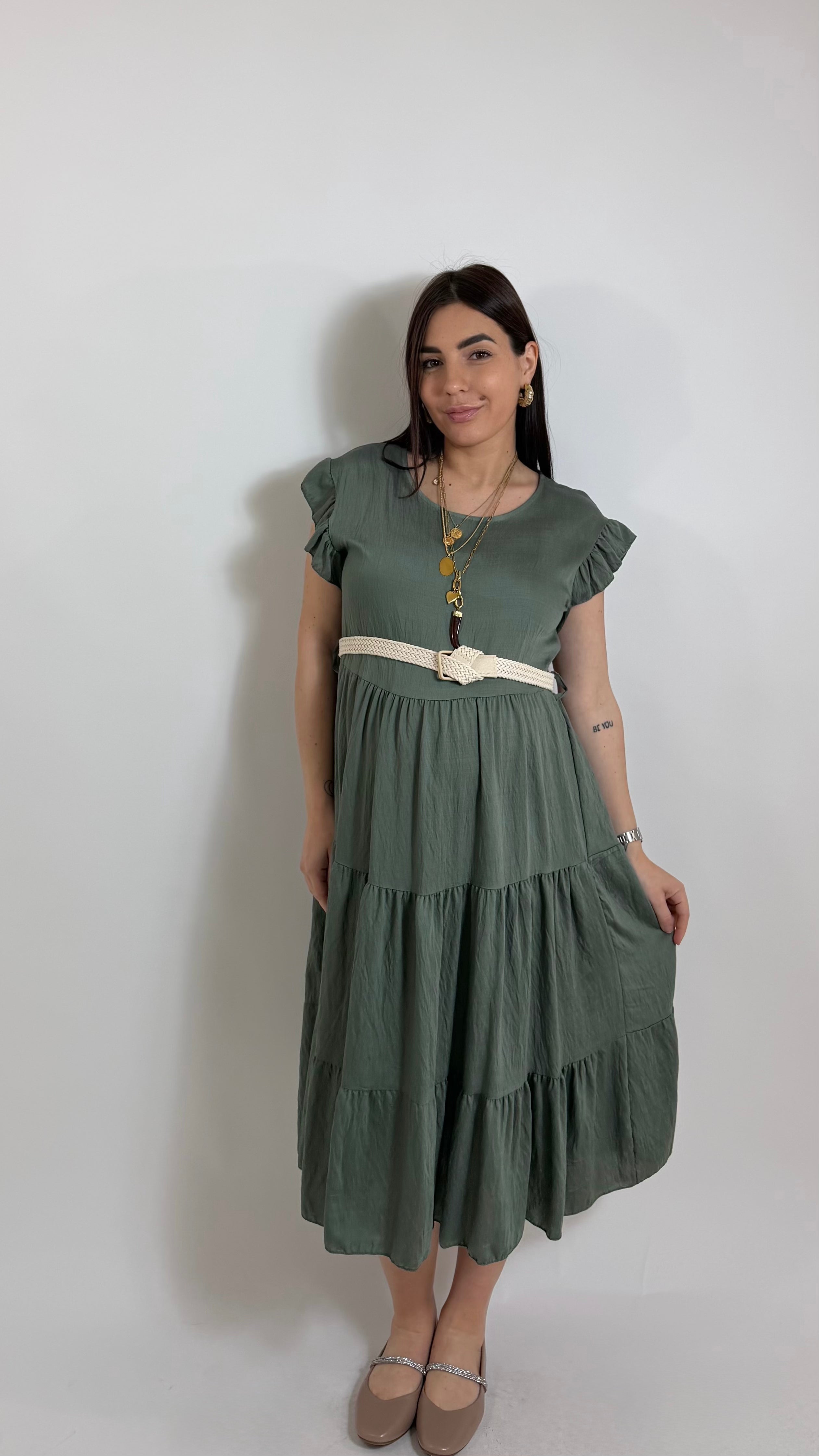 Abito Rouches Verde Utility