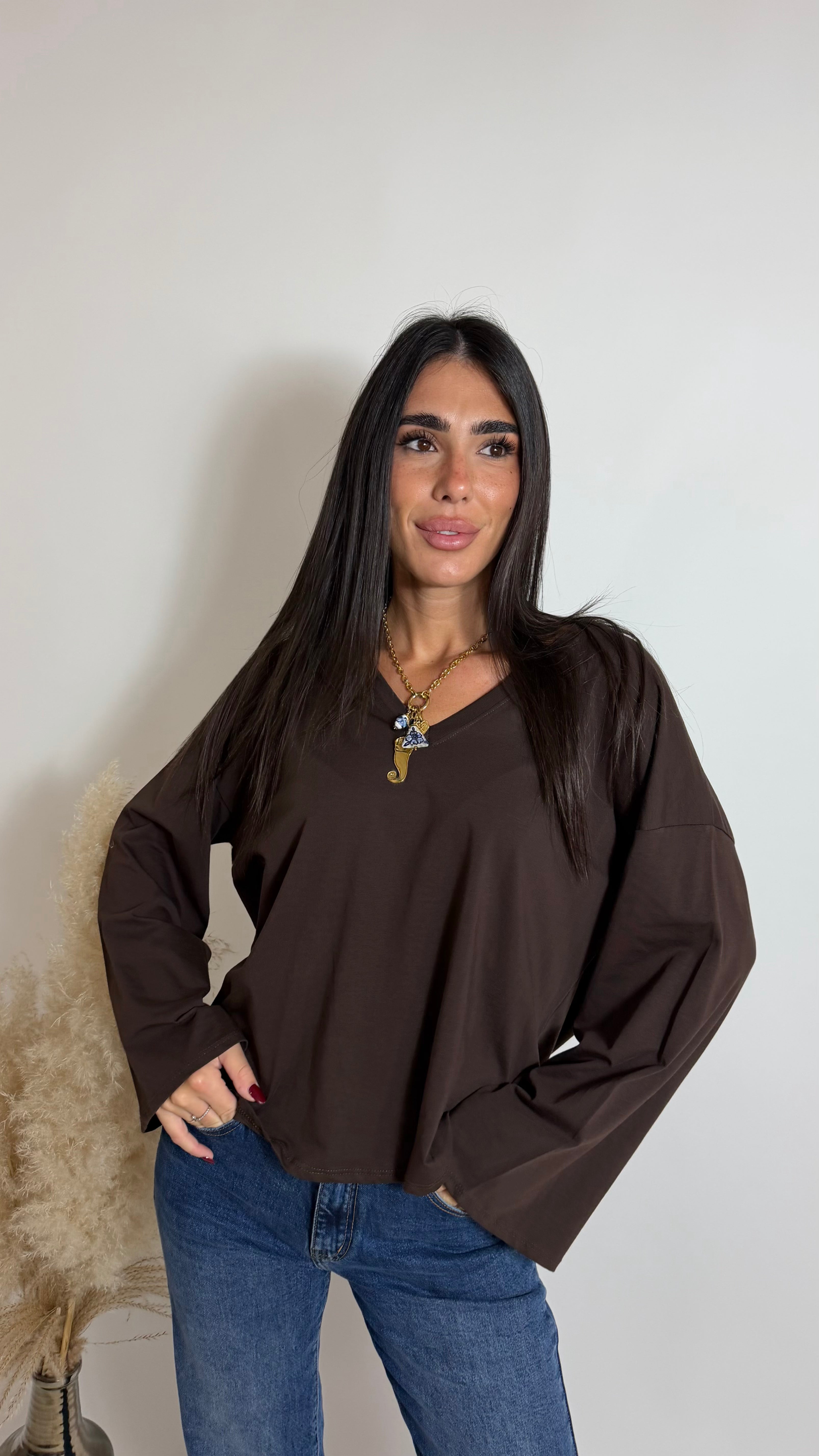 Maglia Scatoletta Scollo V Choco