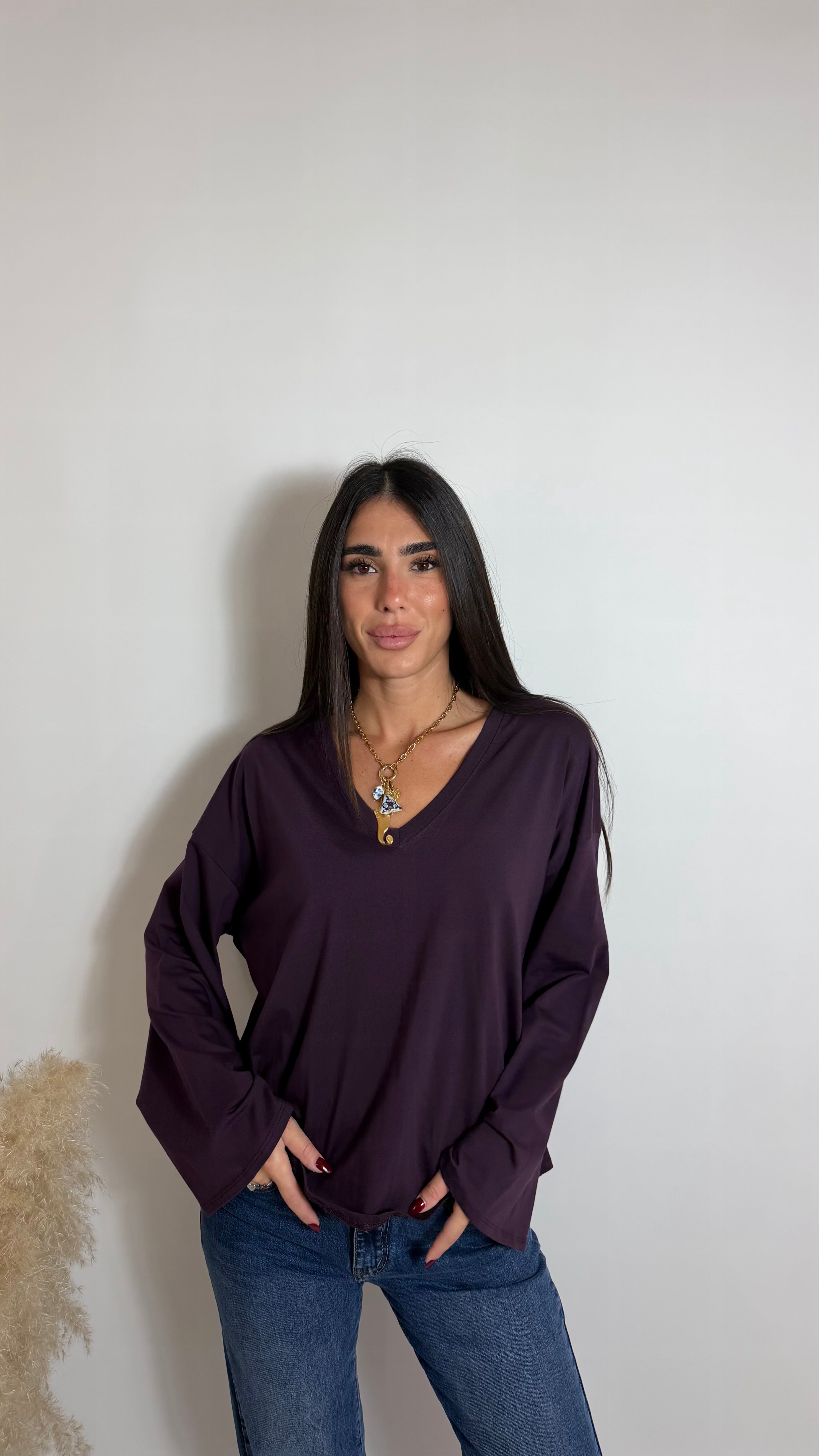 Maglia Scatoletta Scollo V Prugna