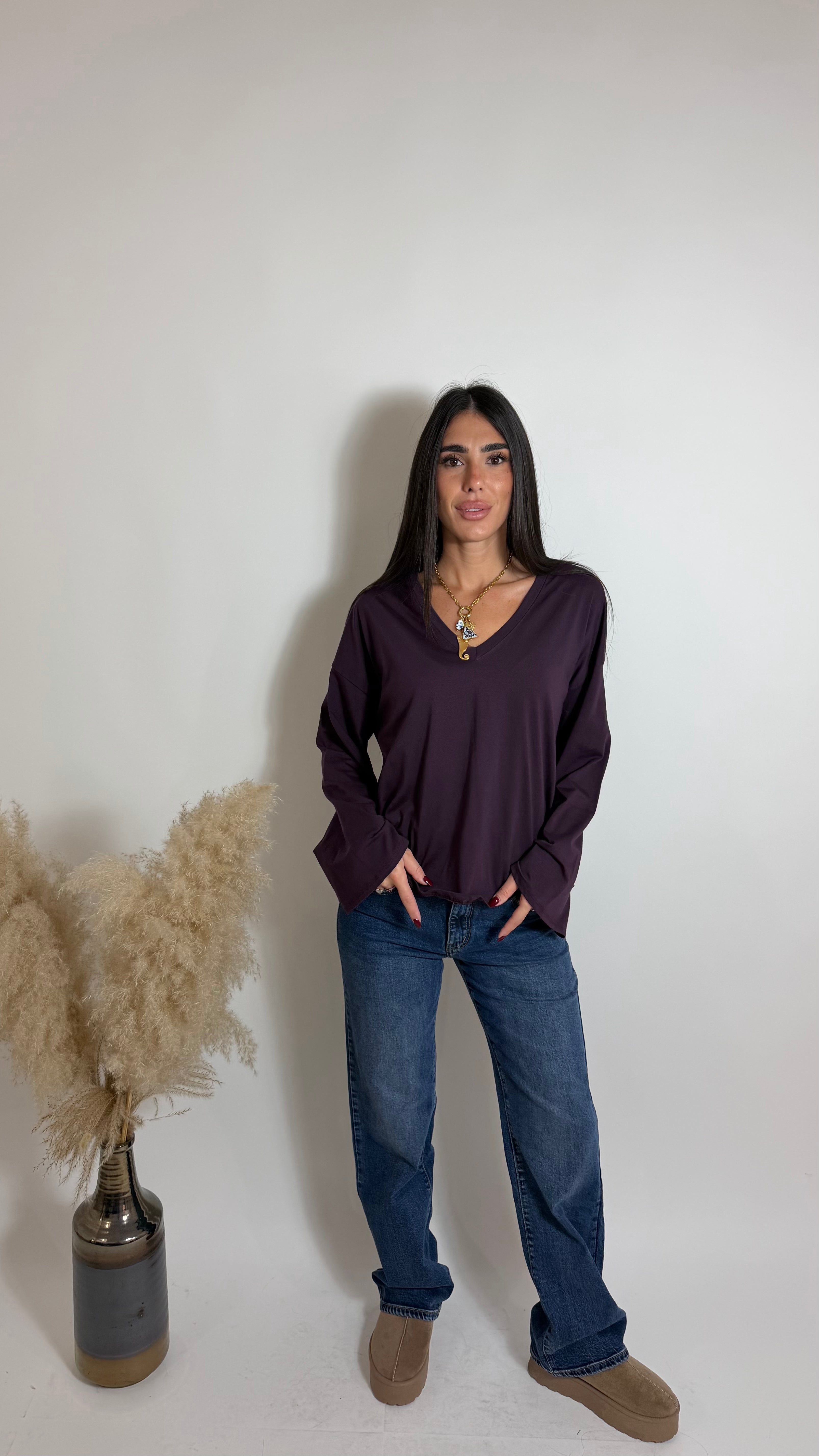 Maglia Scatoletta Scollo V Prugna