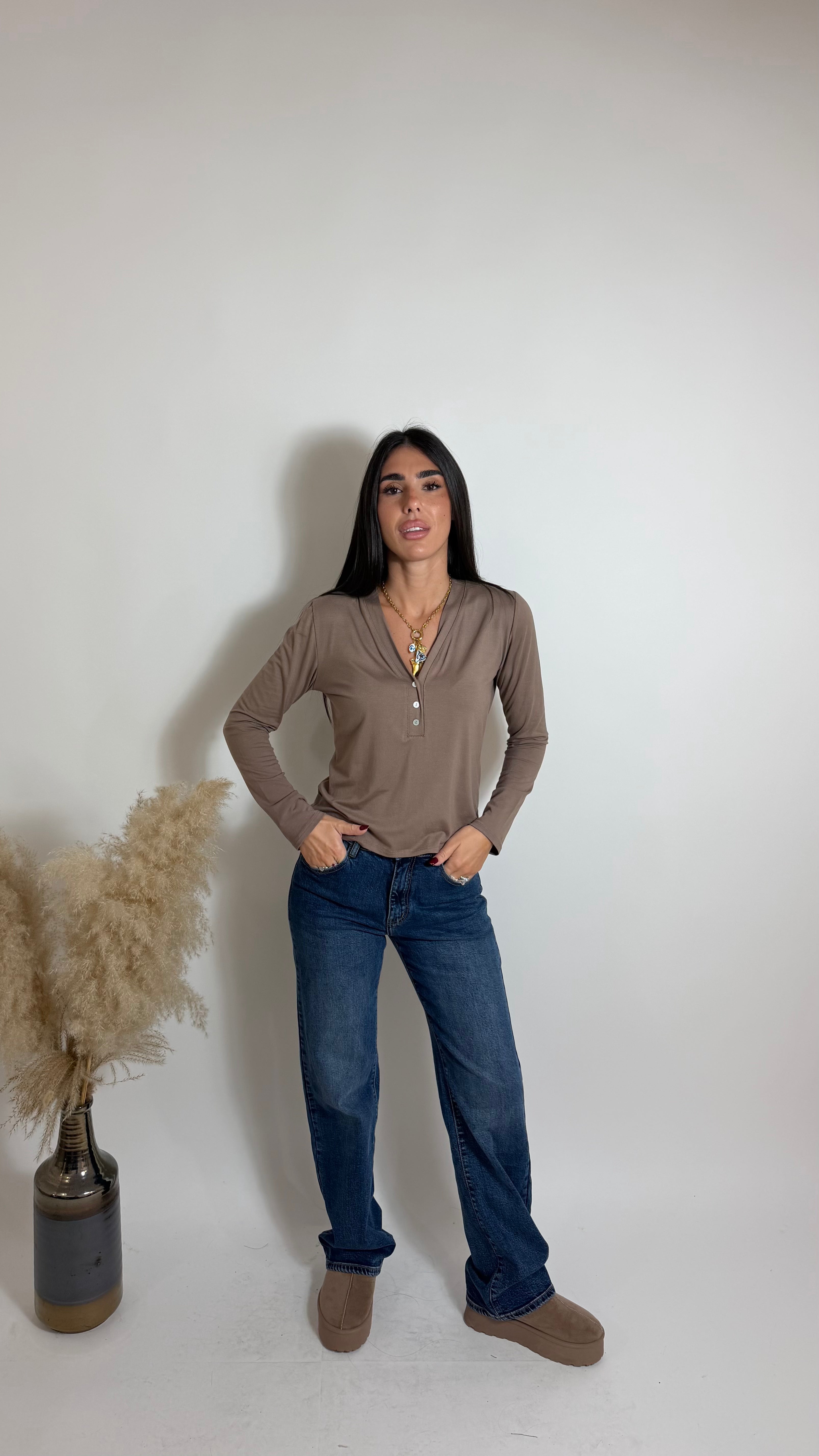 Maglia Serafino Scollo V Fango