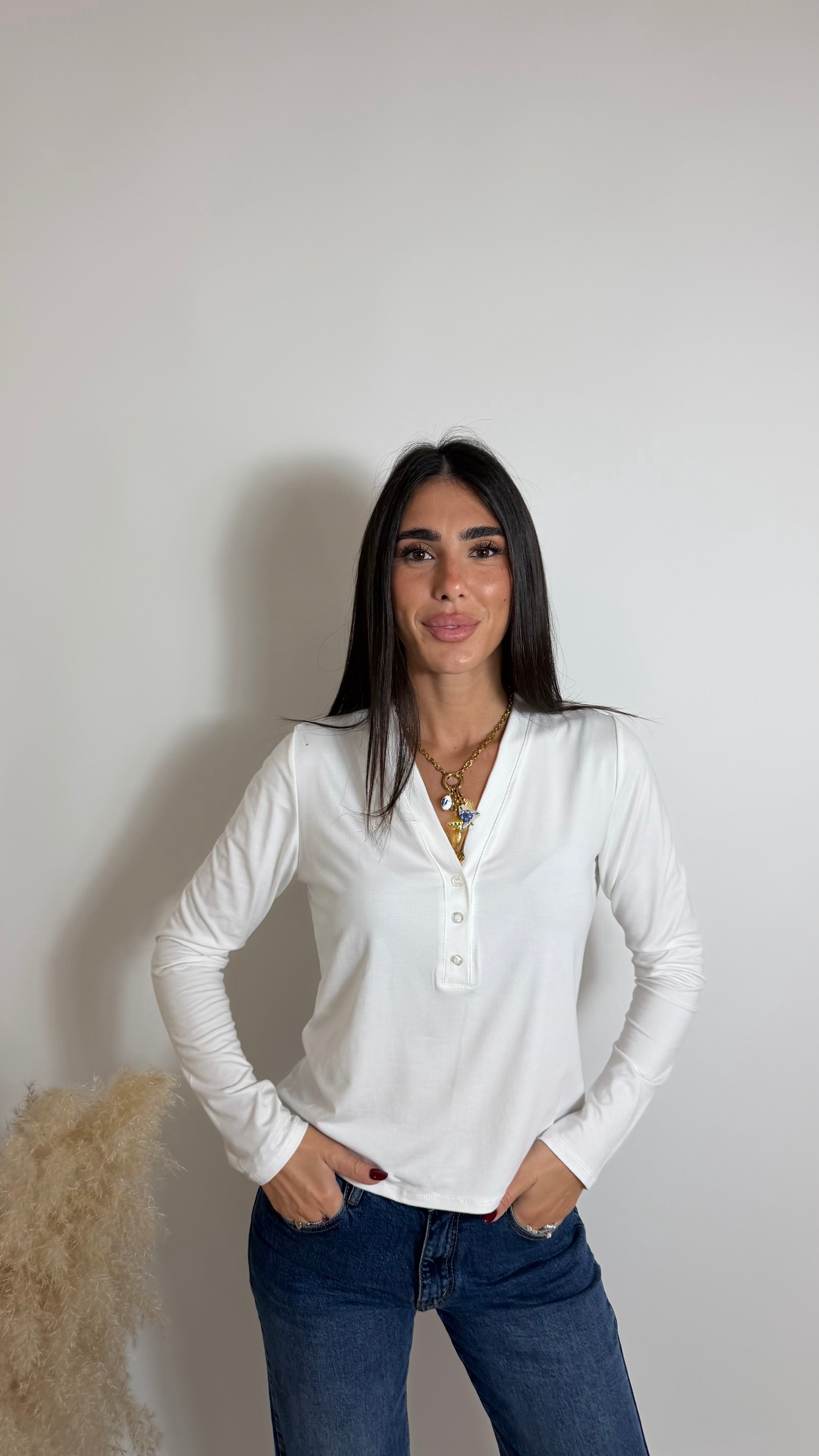 Maglia Serafino Scollo V Bianca