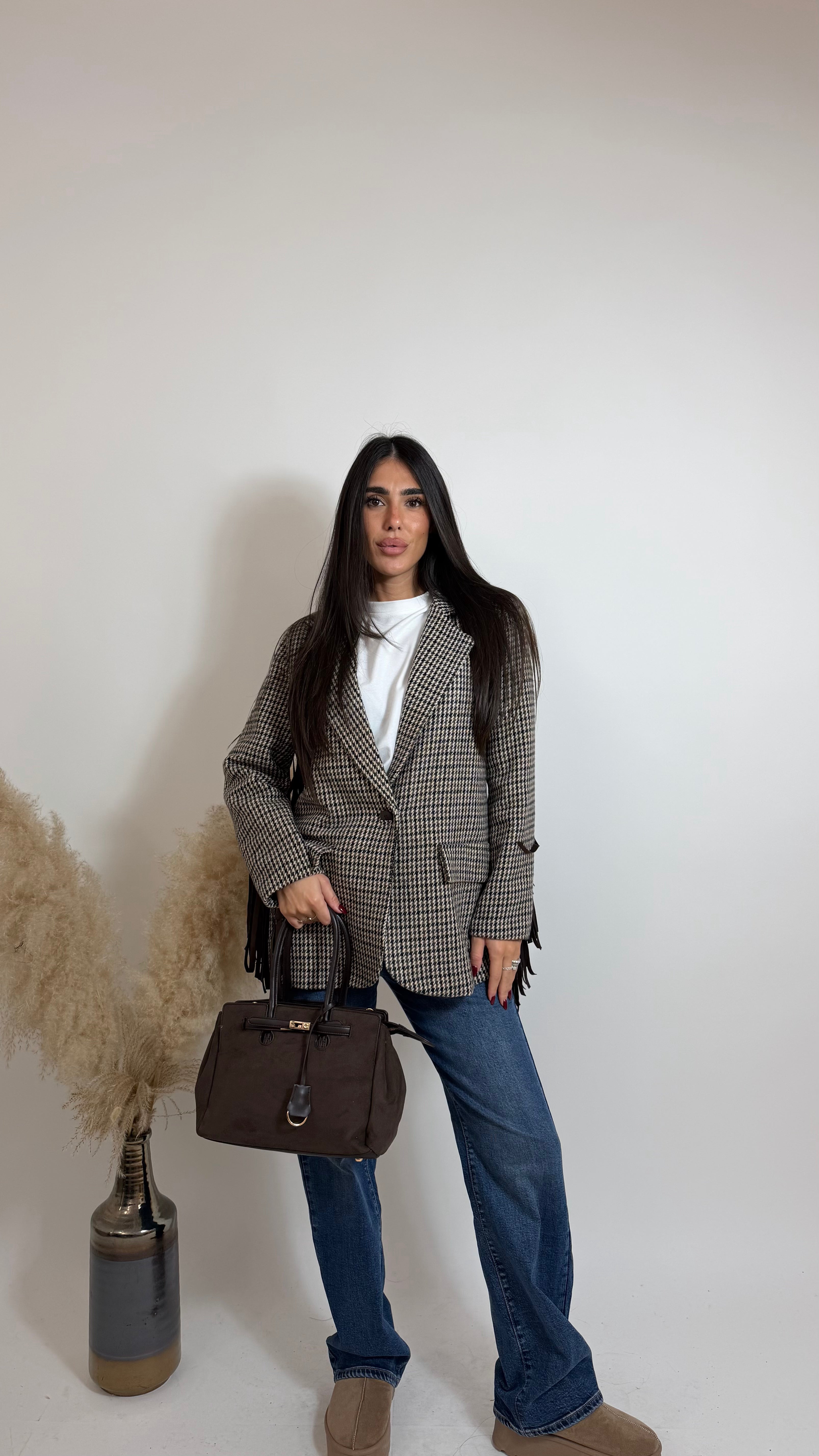 Cappotto Blazer Check Frange
