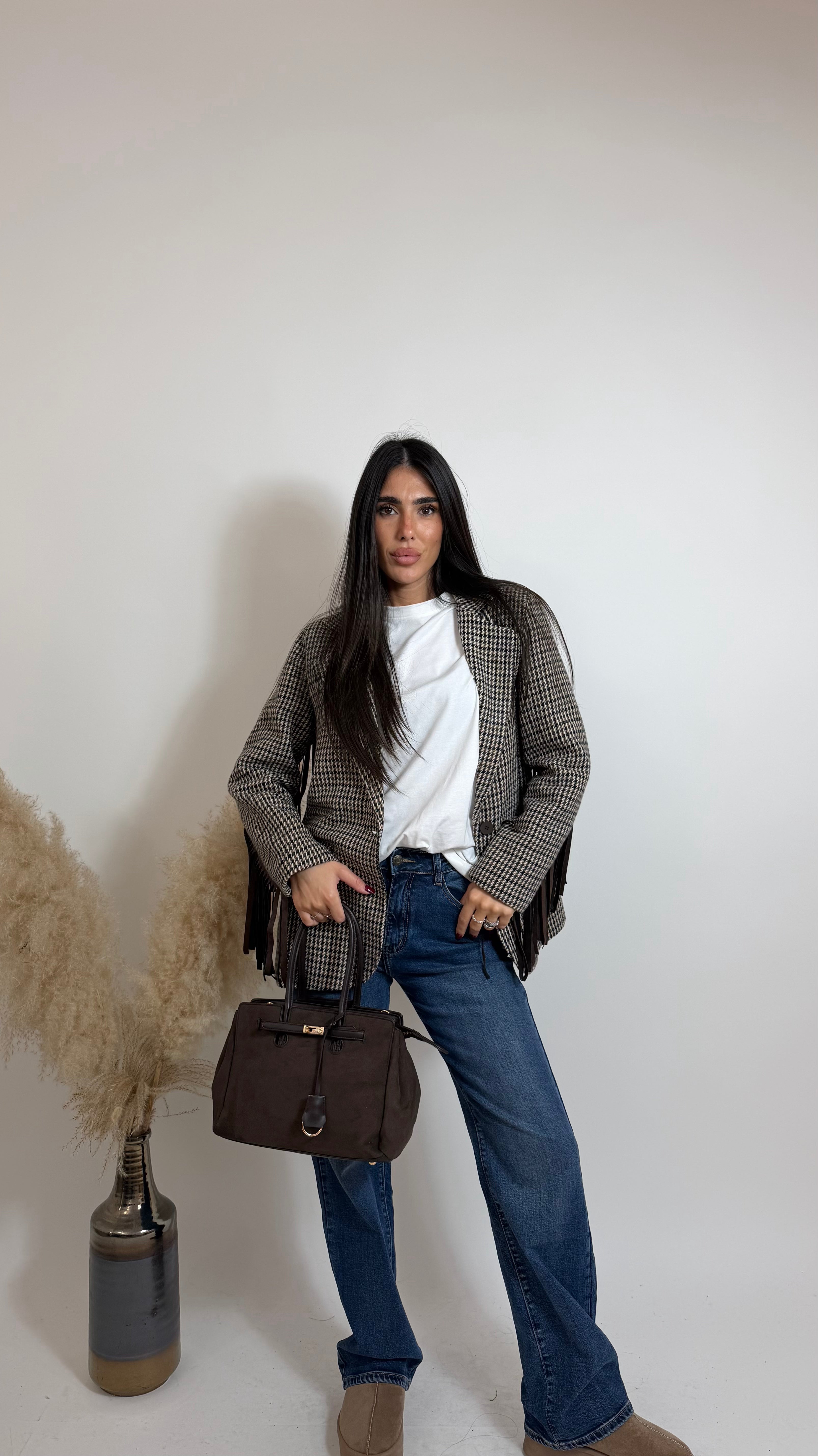 Cappotto Blazer Check Frange