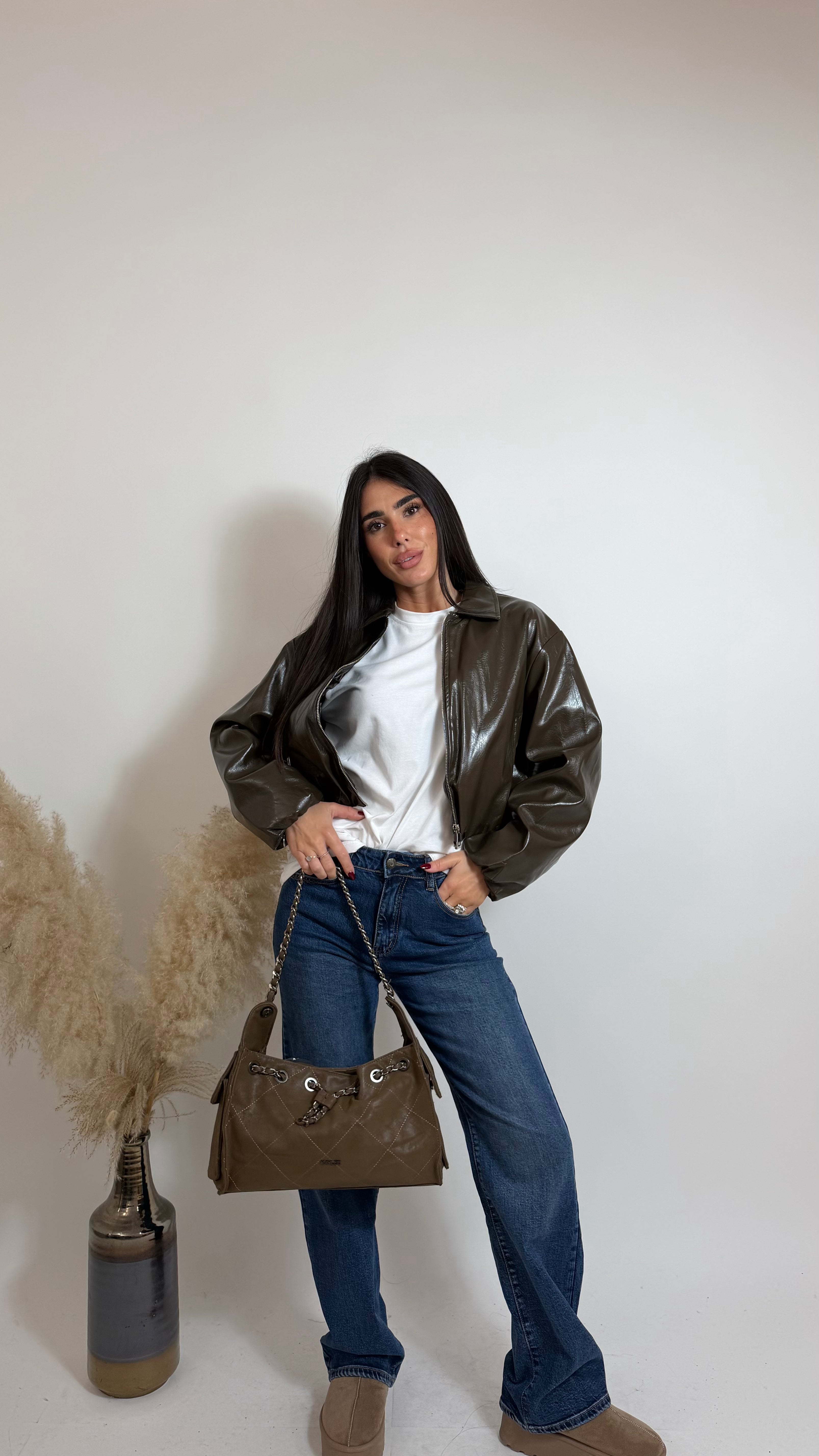 Giacca Leather Crop Testa di Moro