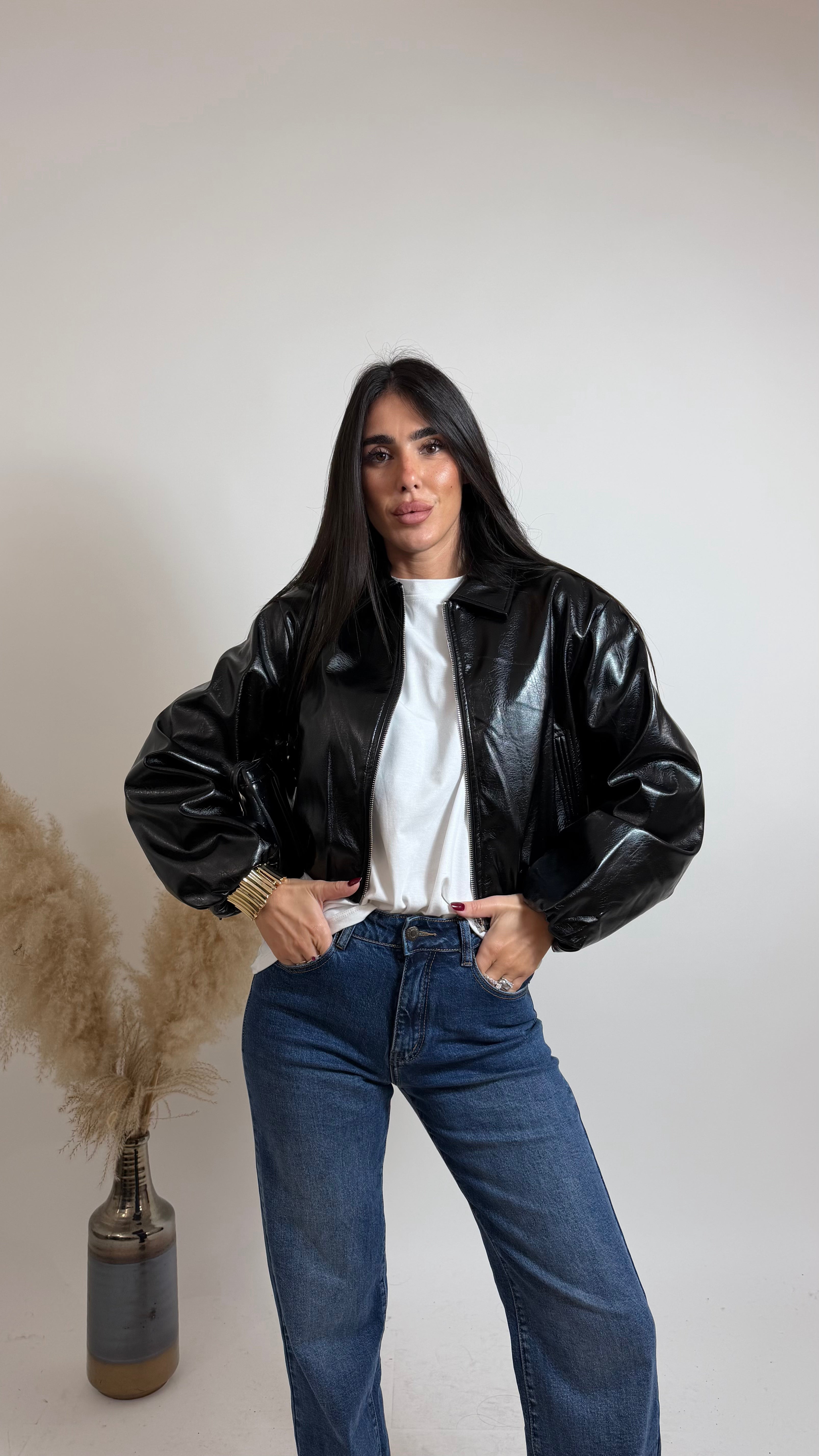 Giacca Leather Crop Nero