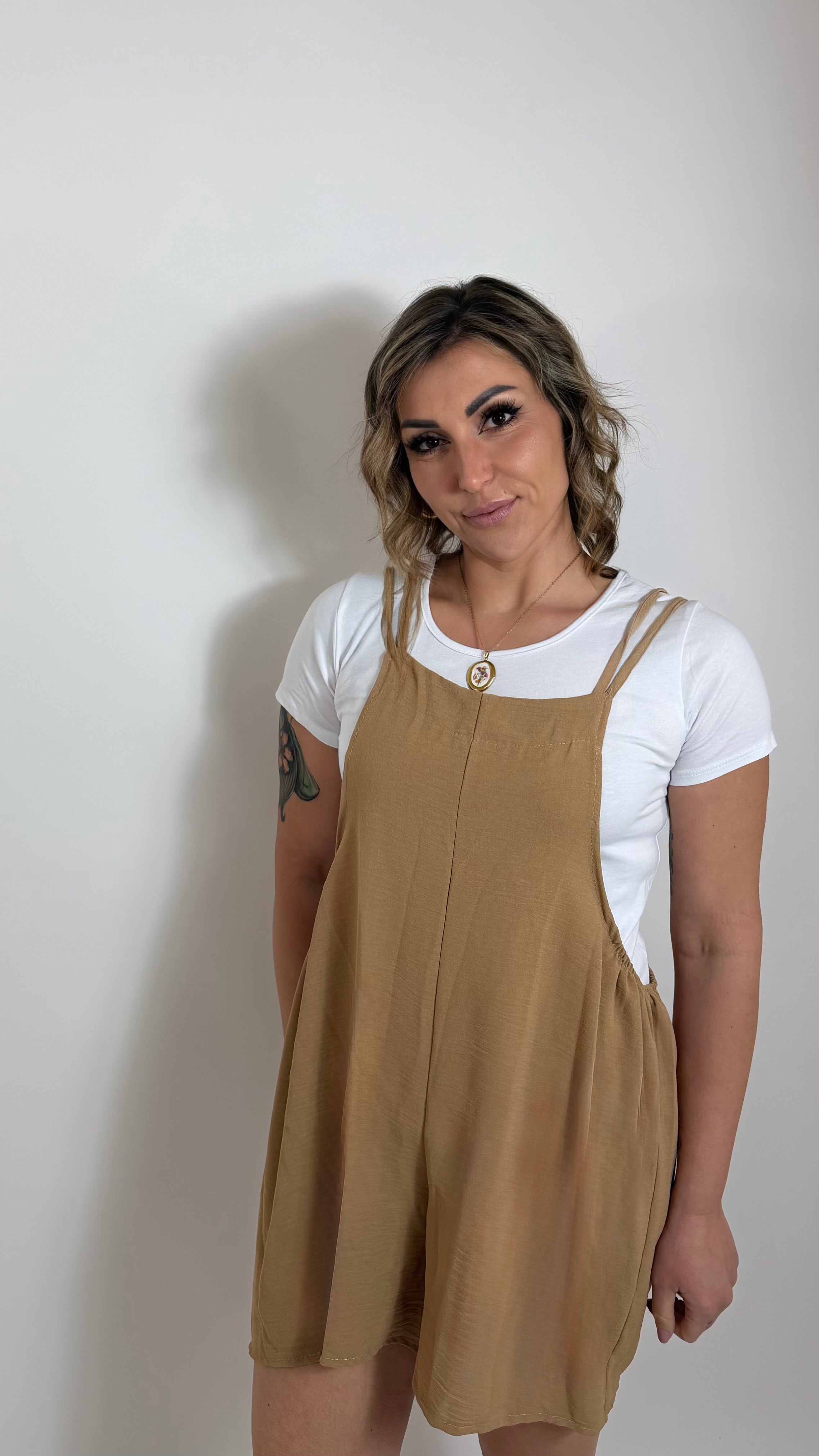 Mini Salopette Safari T-shirt Inclusa Camel