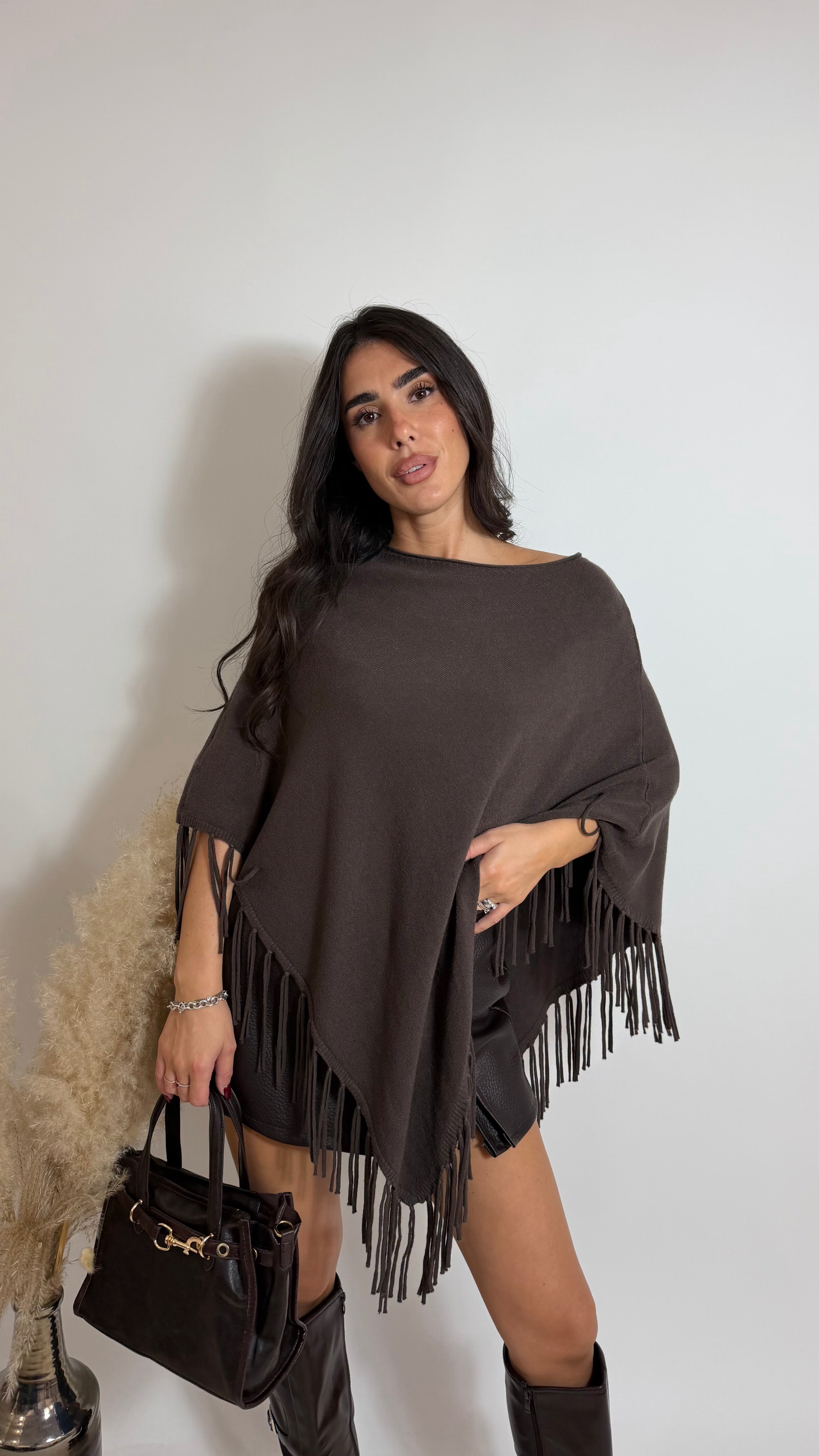 Poncho Soft Frange Choco