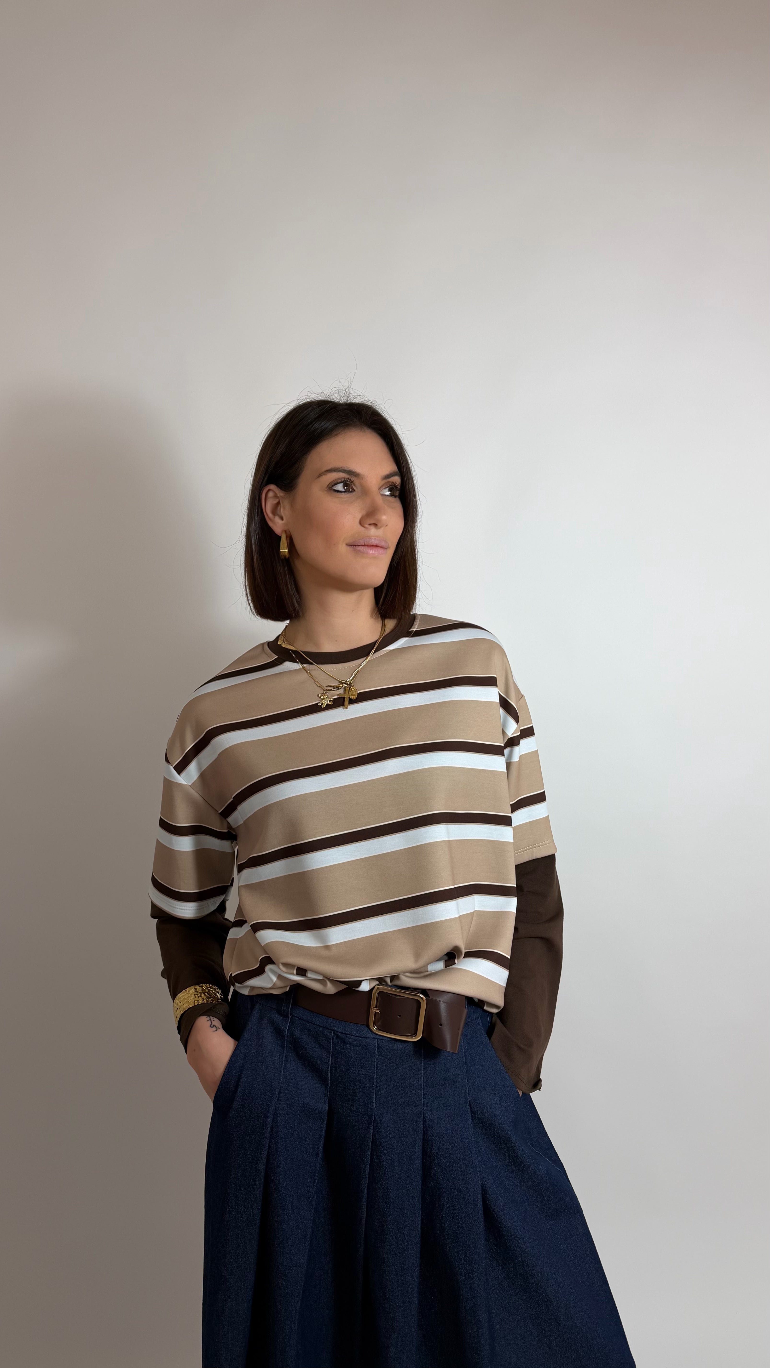 Maglia longsleeve Stripes Cappuccino