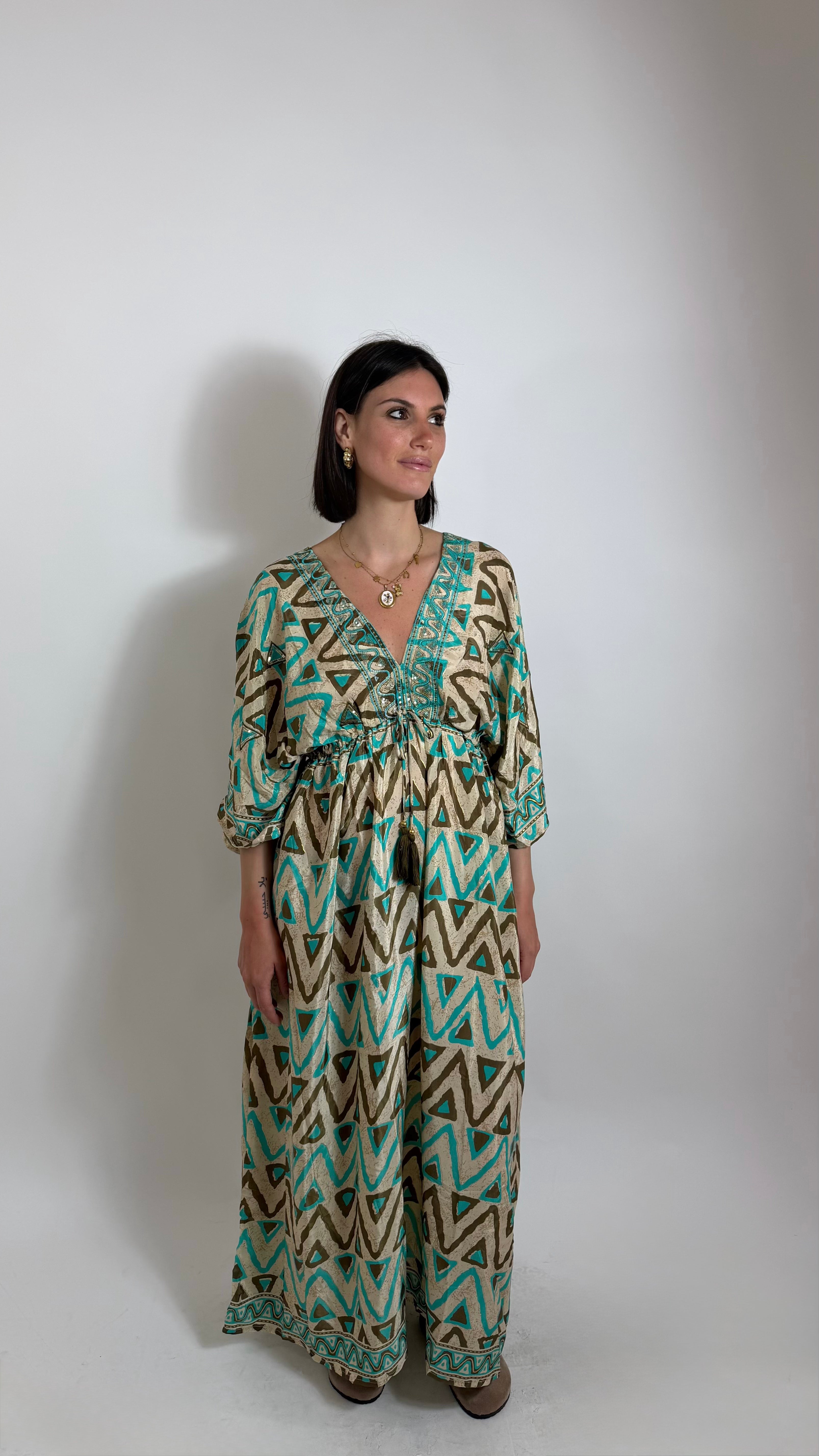 Abito Kaftano Boho-chic Verde