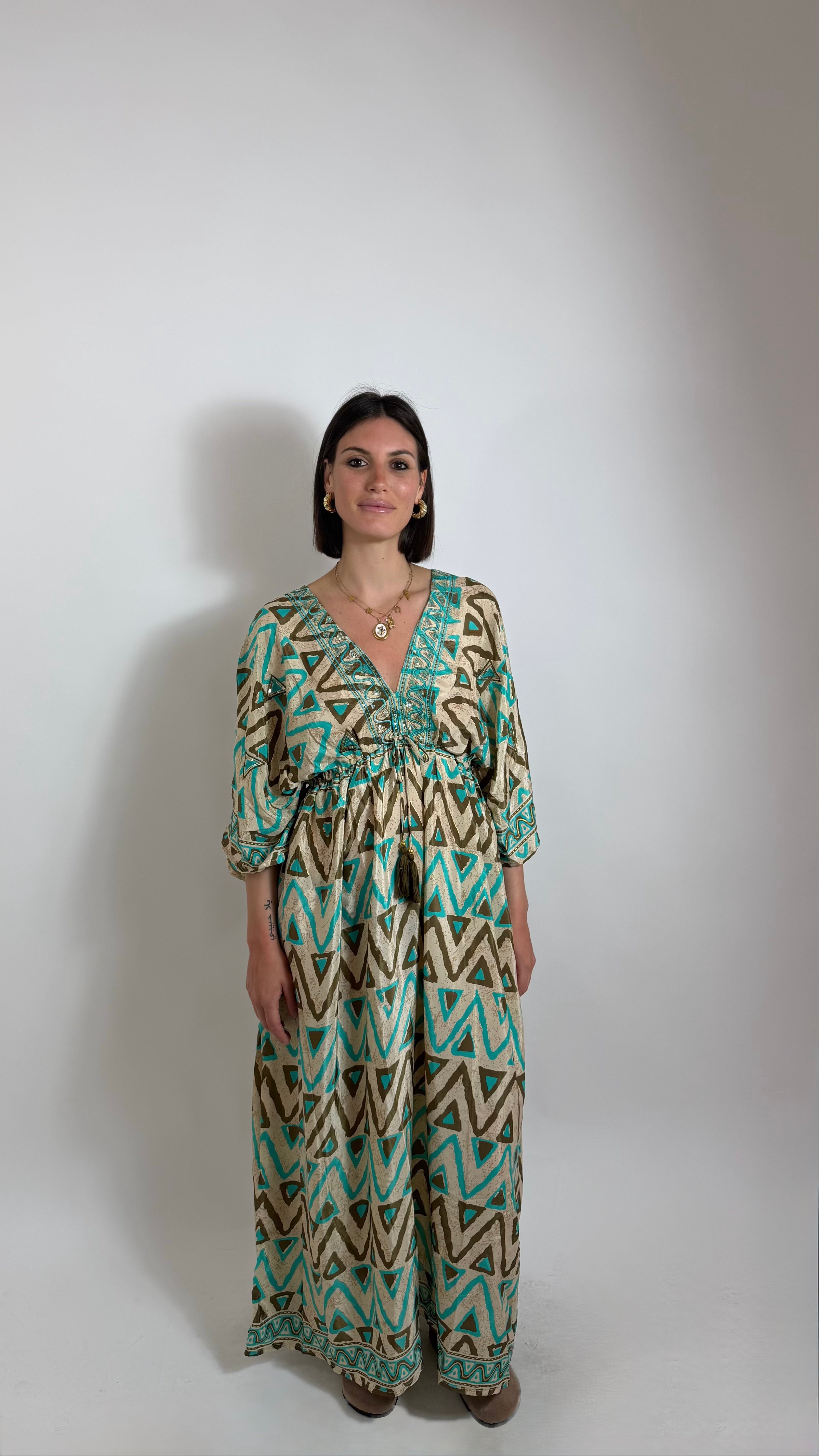 Abito Kaftano Boho-chic Verde