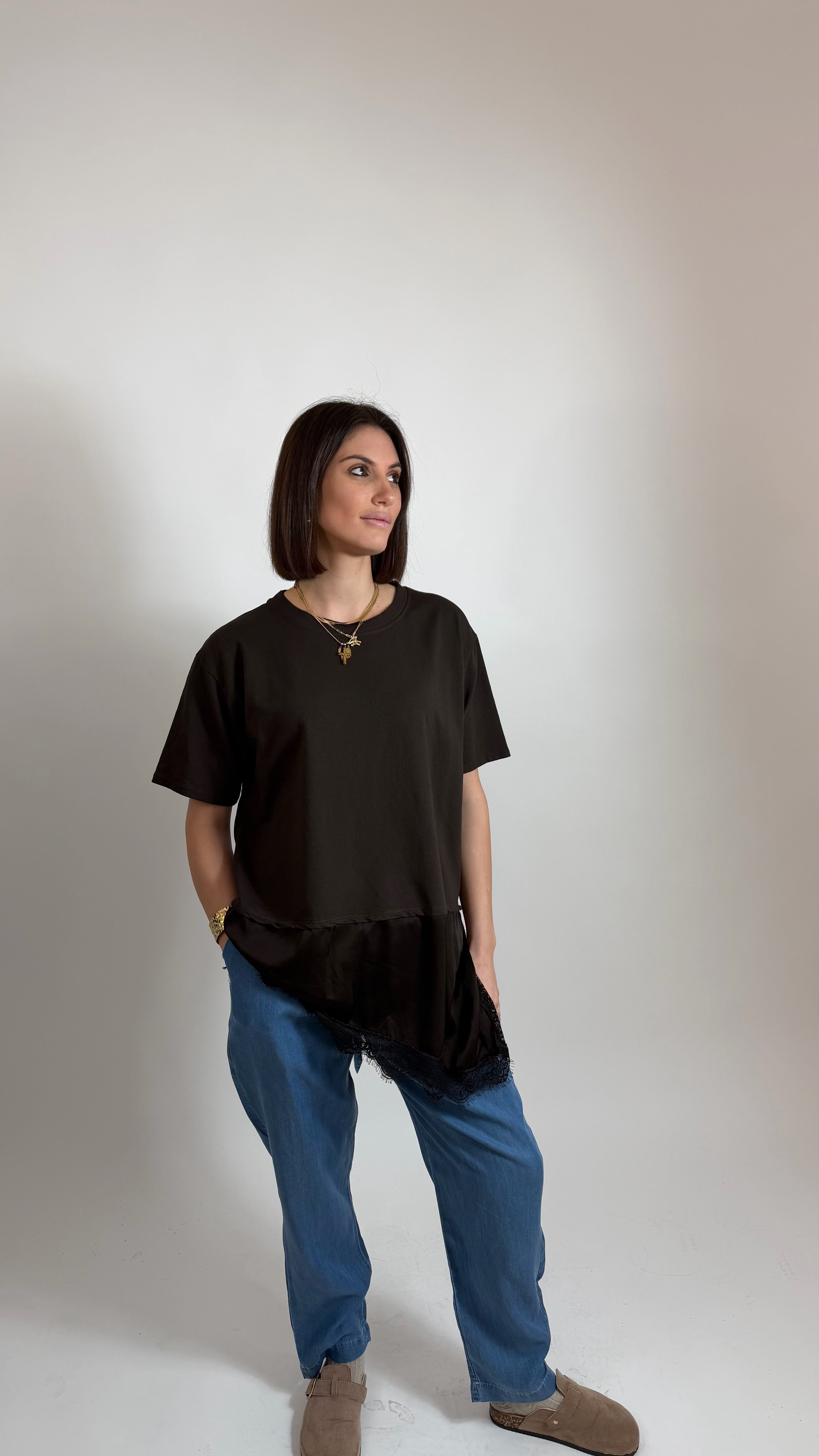 T-Shirt con Pizzo Choco