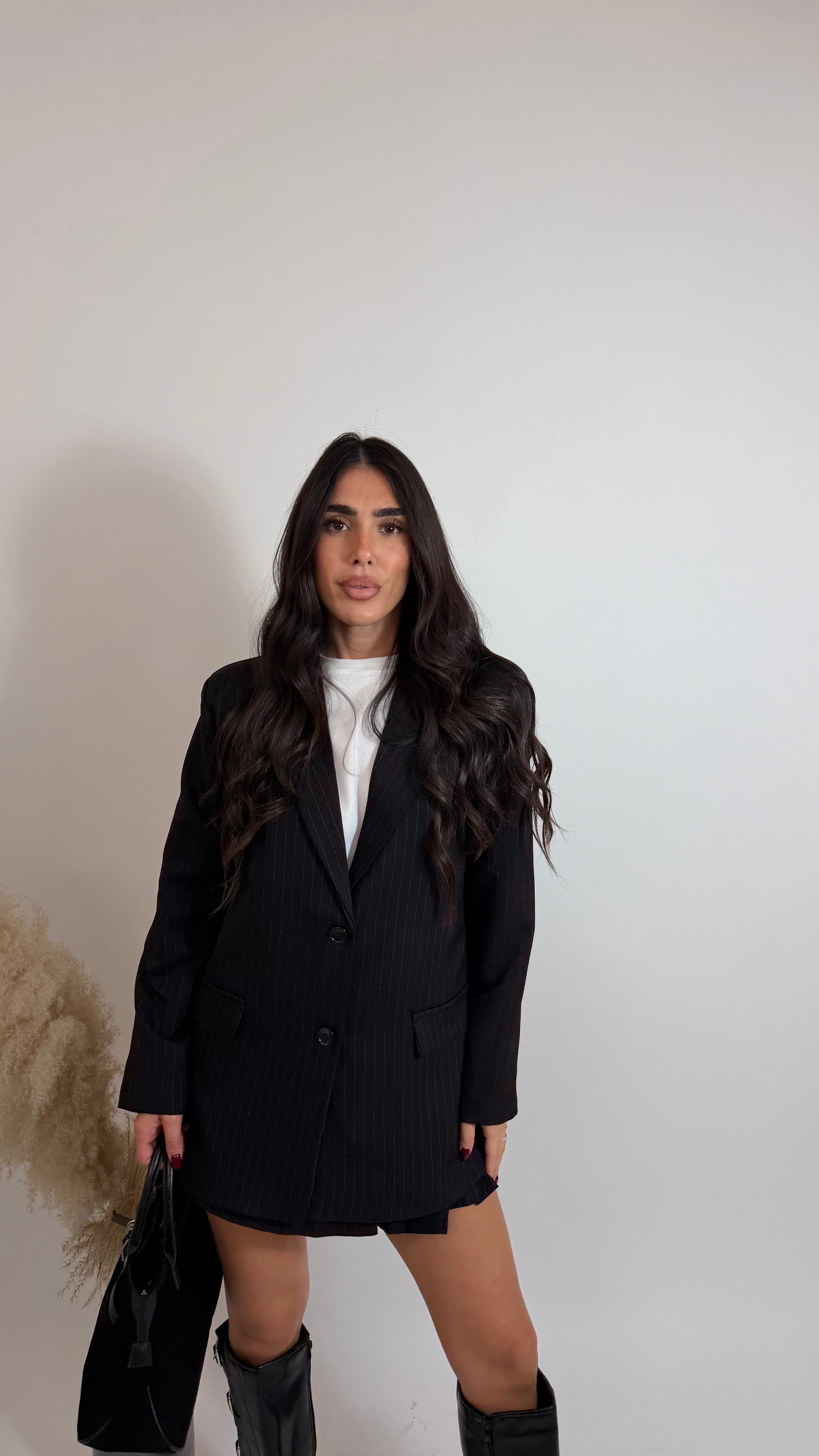 Blazer Gessato Oversize Nero