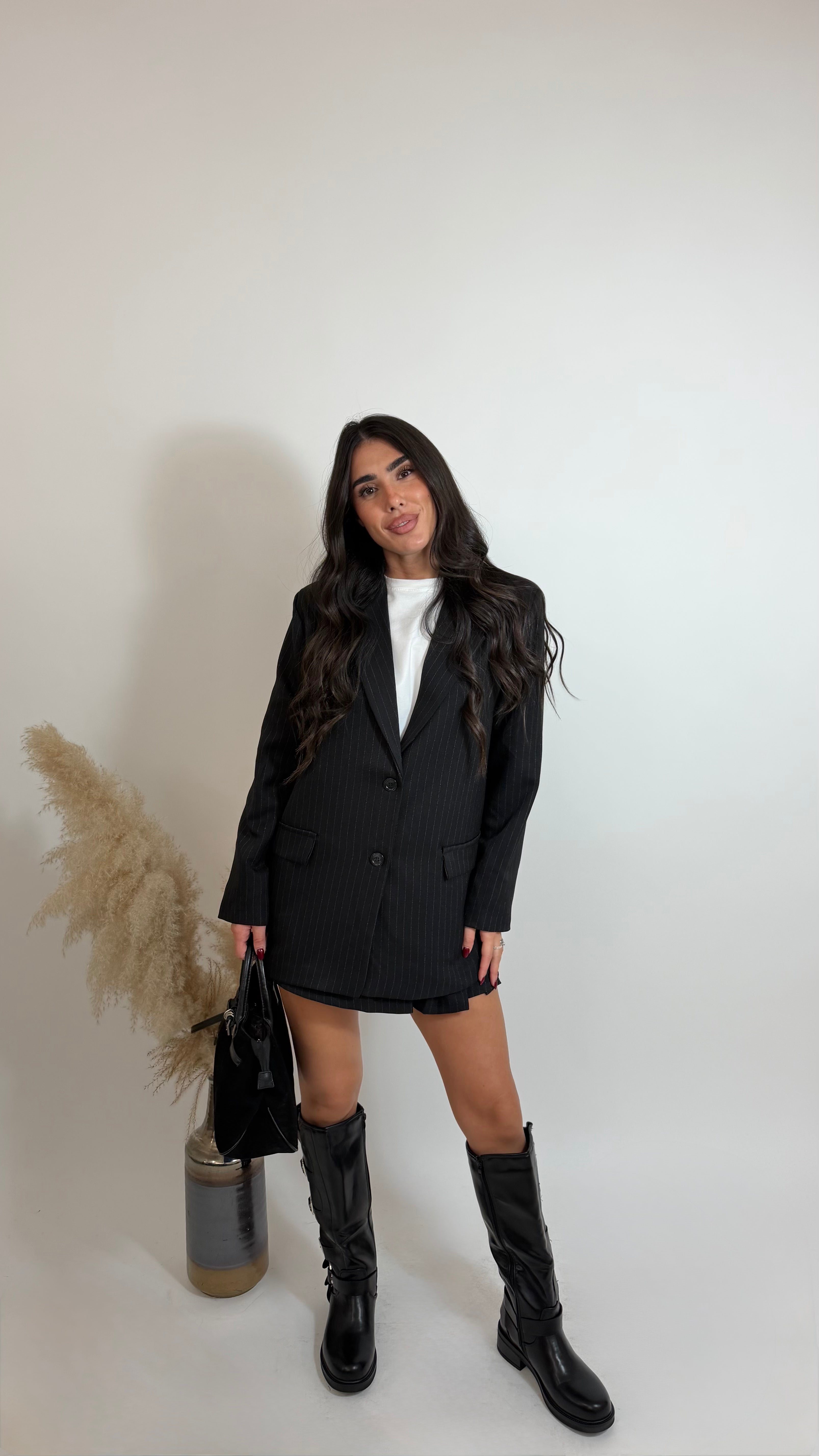 Blazer Gessato Oversize Nero