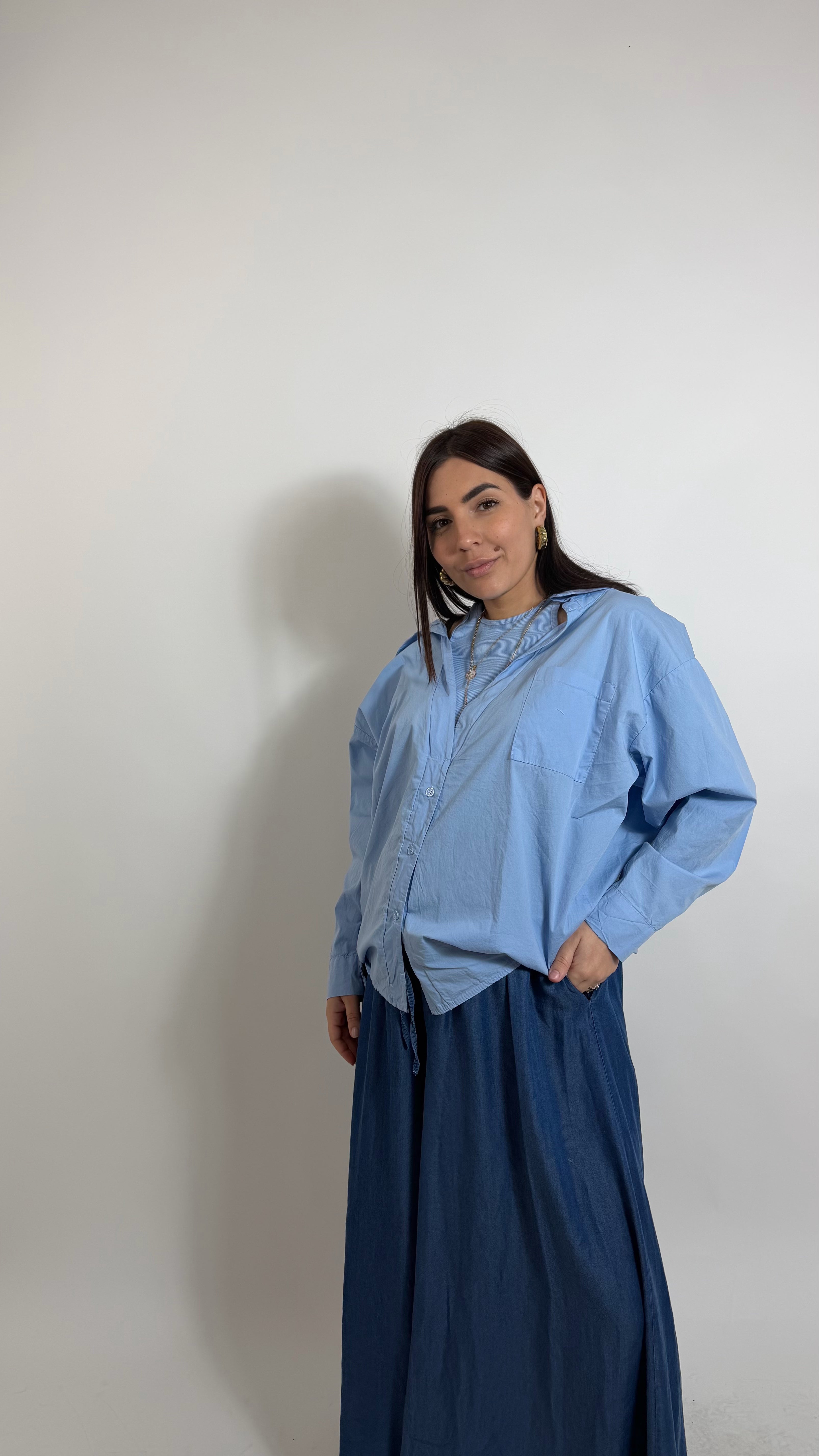 Double Layer Cotton Shirt Celeste