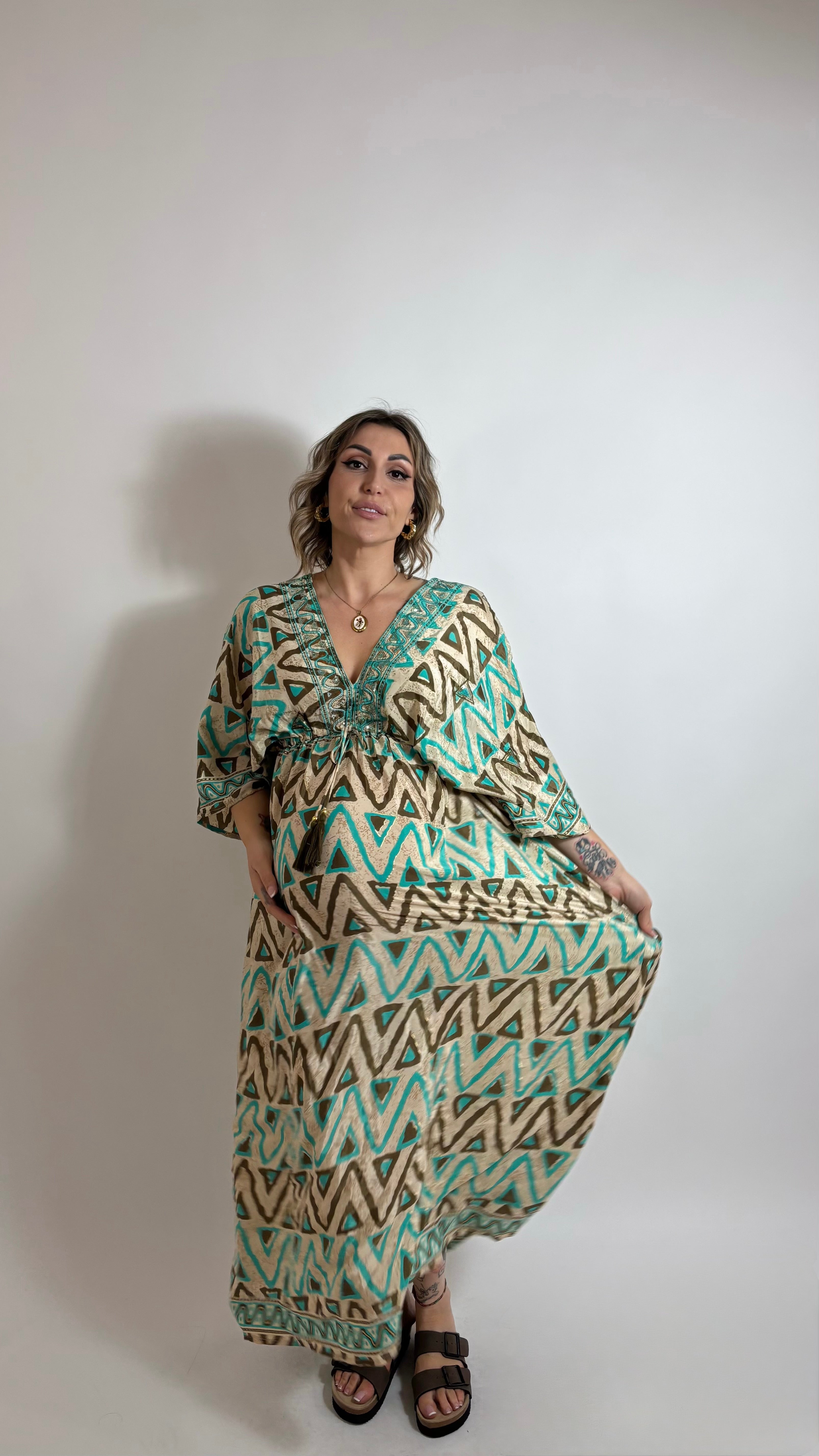 Abito Kaftano Boho-chic Verde