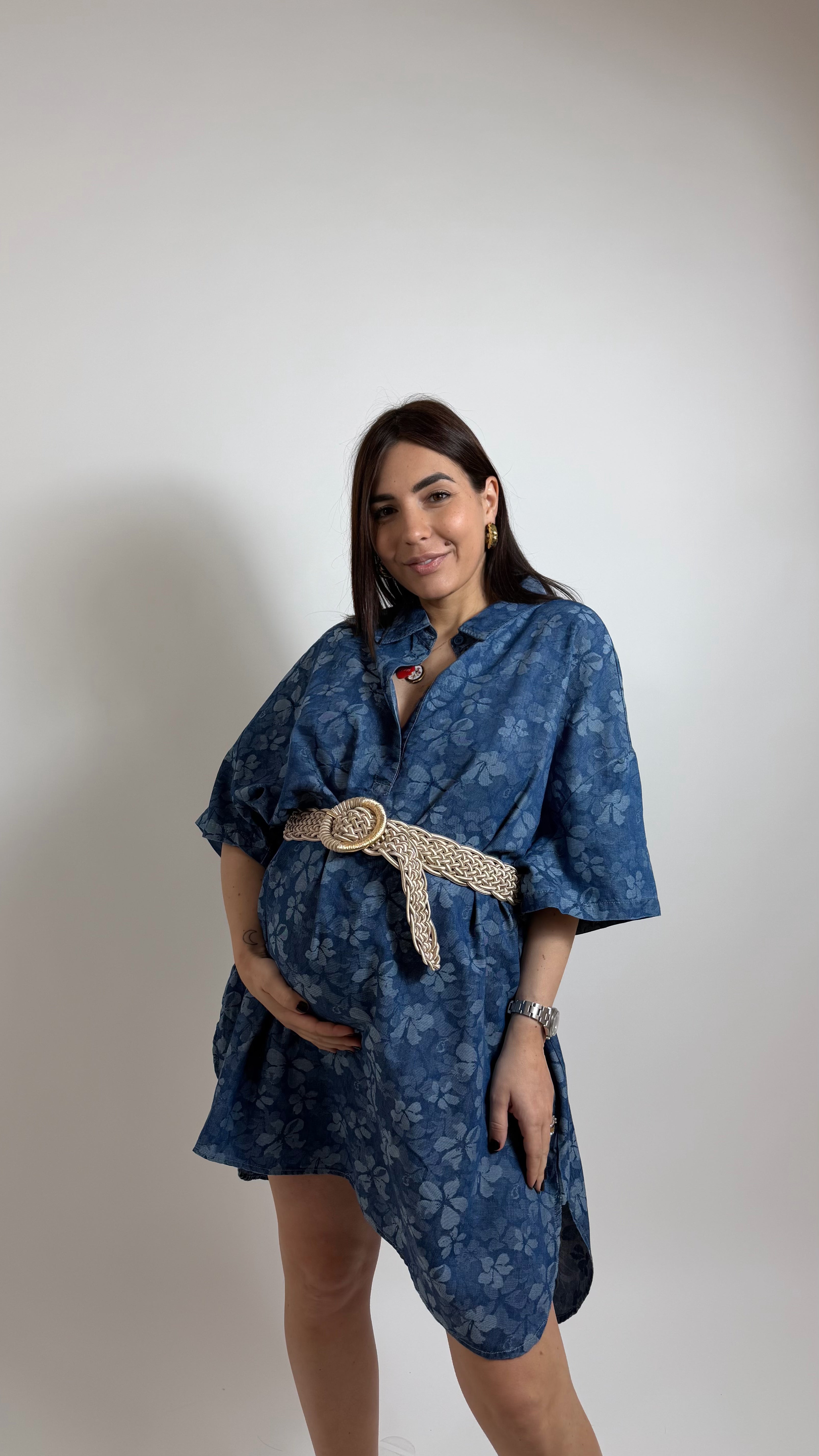 The Italian Denim Dress Flower Dark