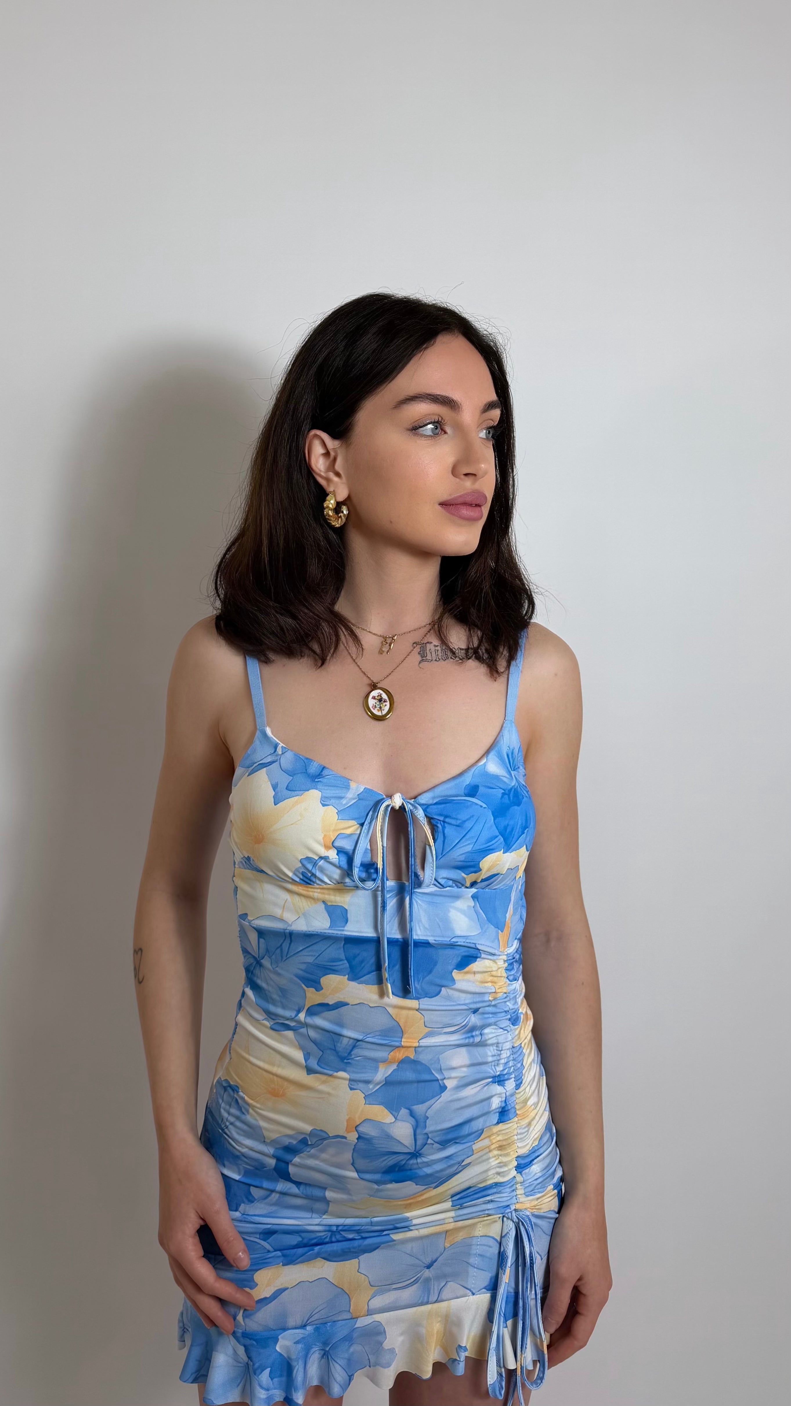 Abito Flower Draped Blu