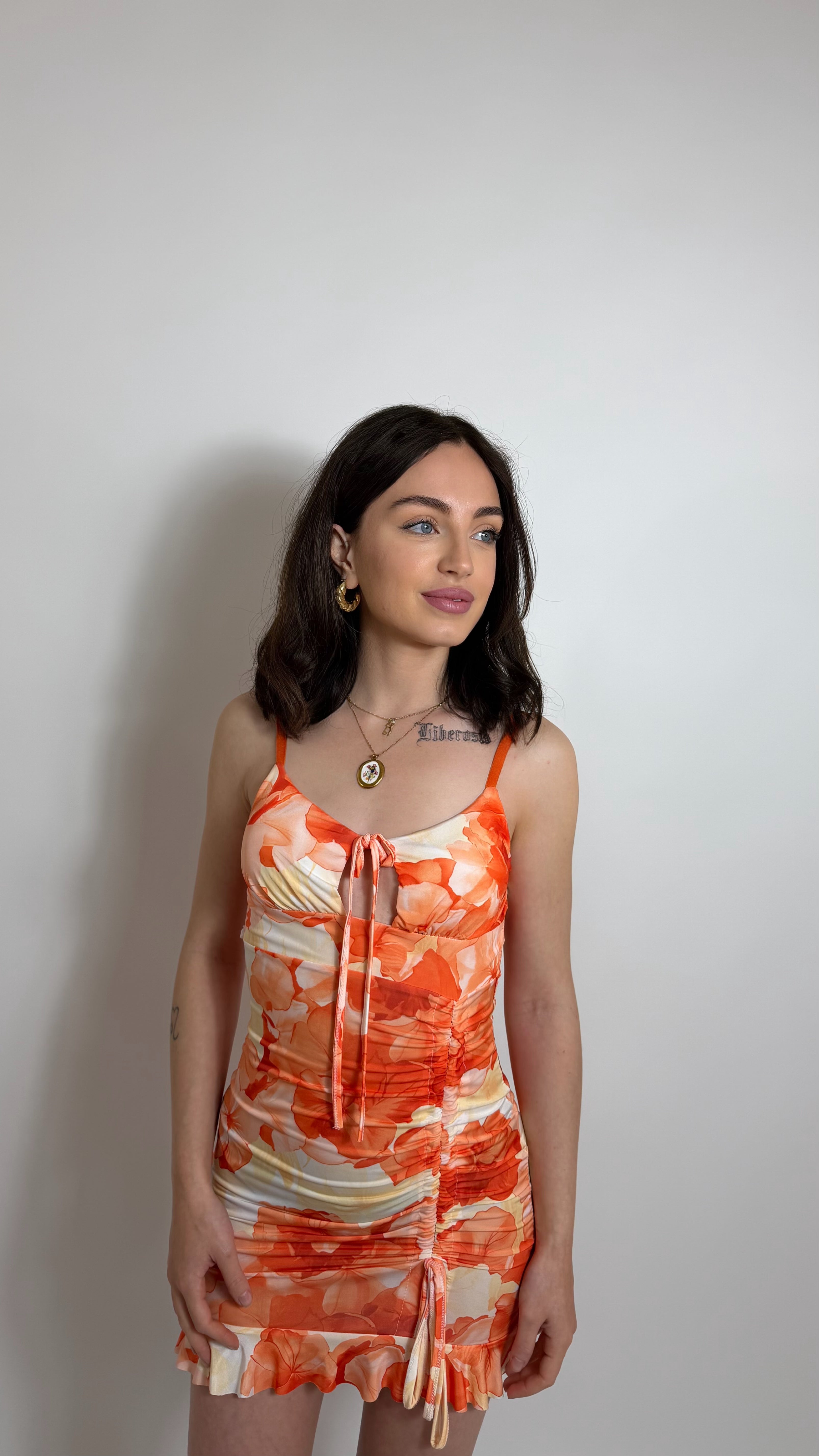 Abito Flower Draped Arancio