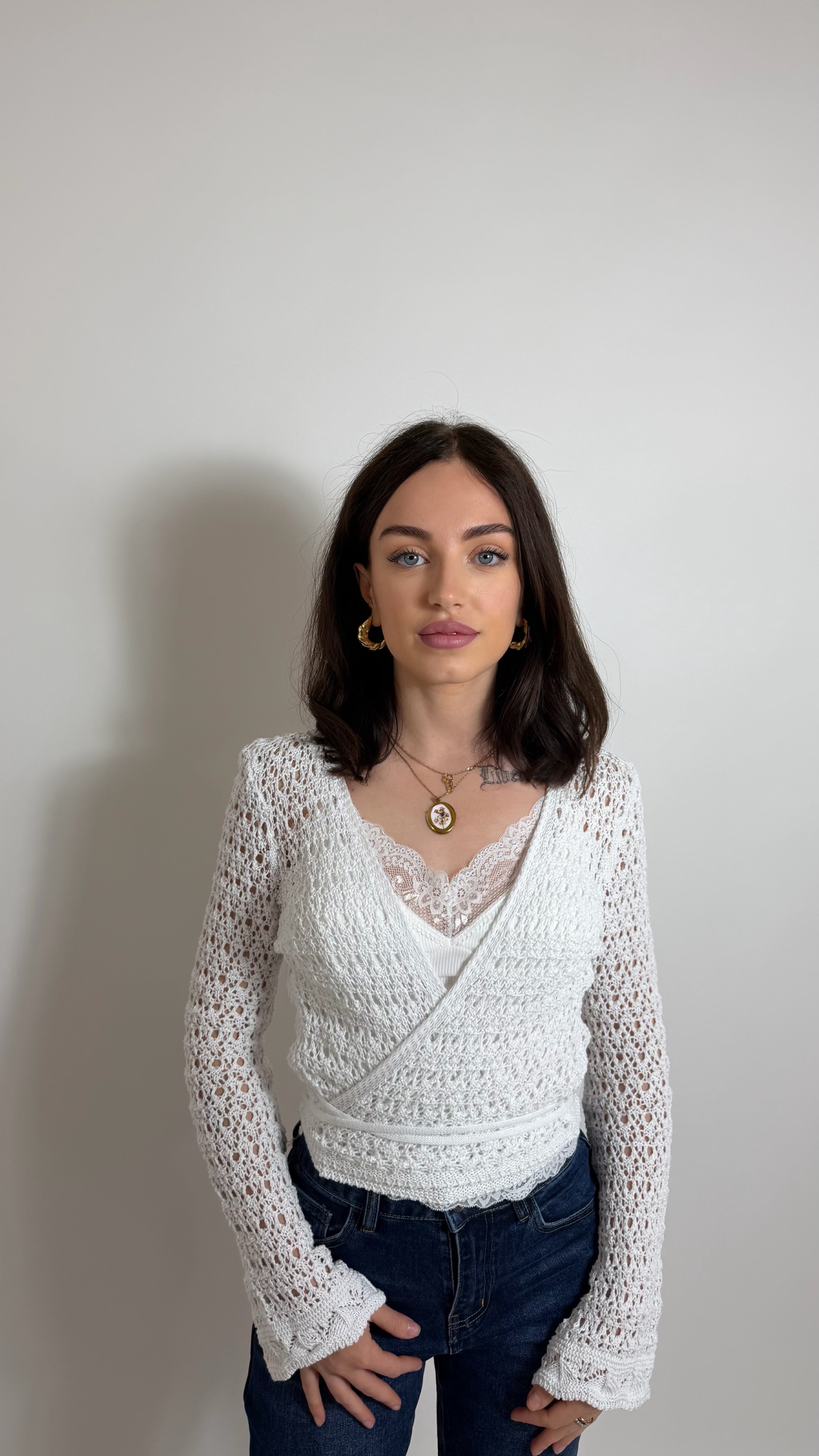 Cardigan Wrap Crochet Bianco