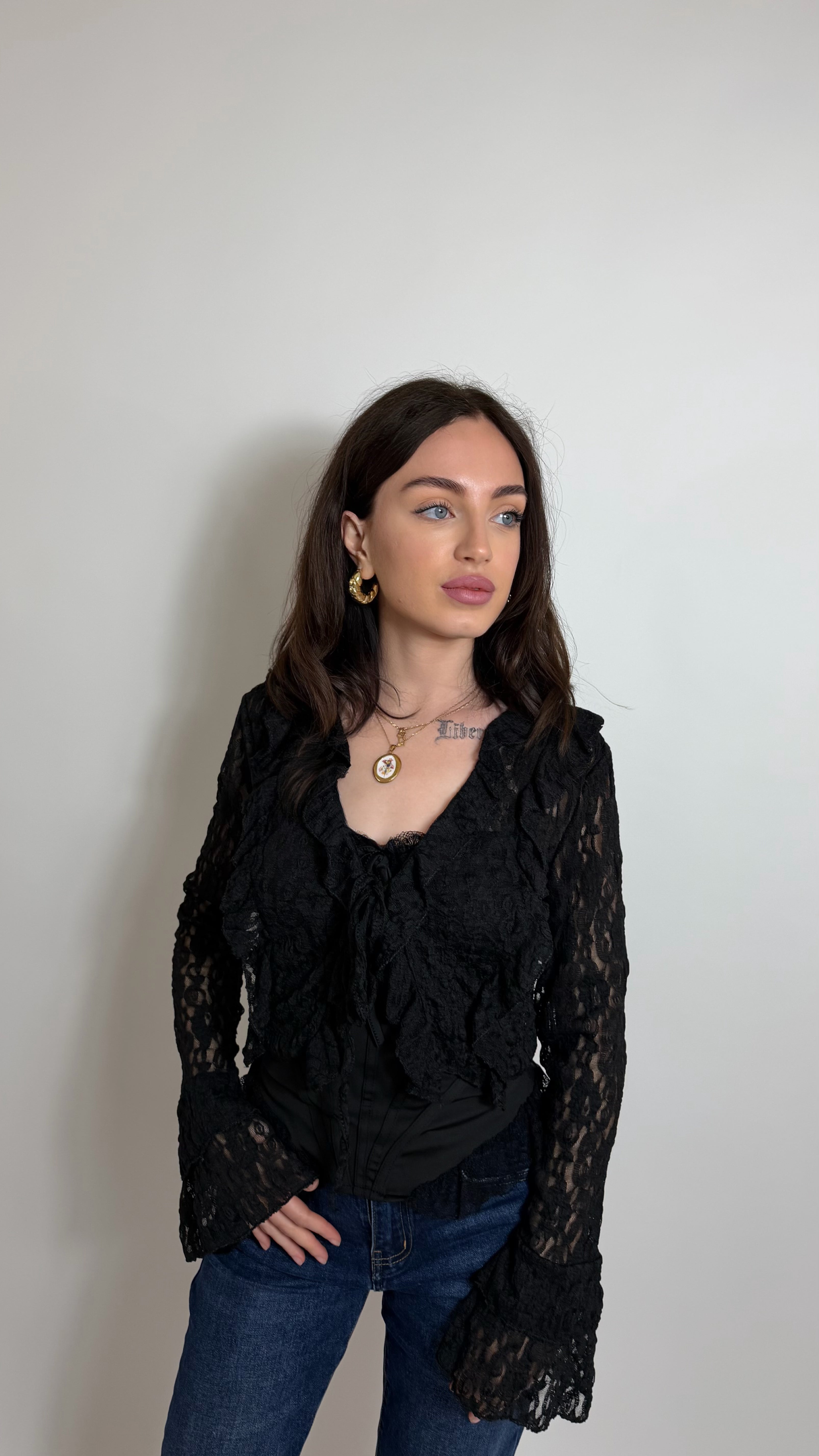 Cardigan Lace Flare Nero